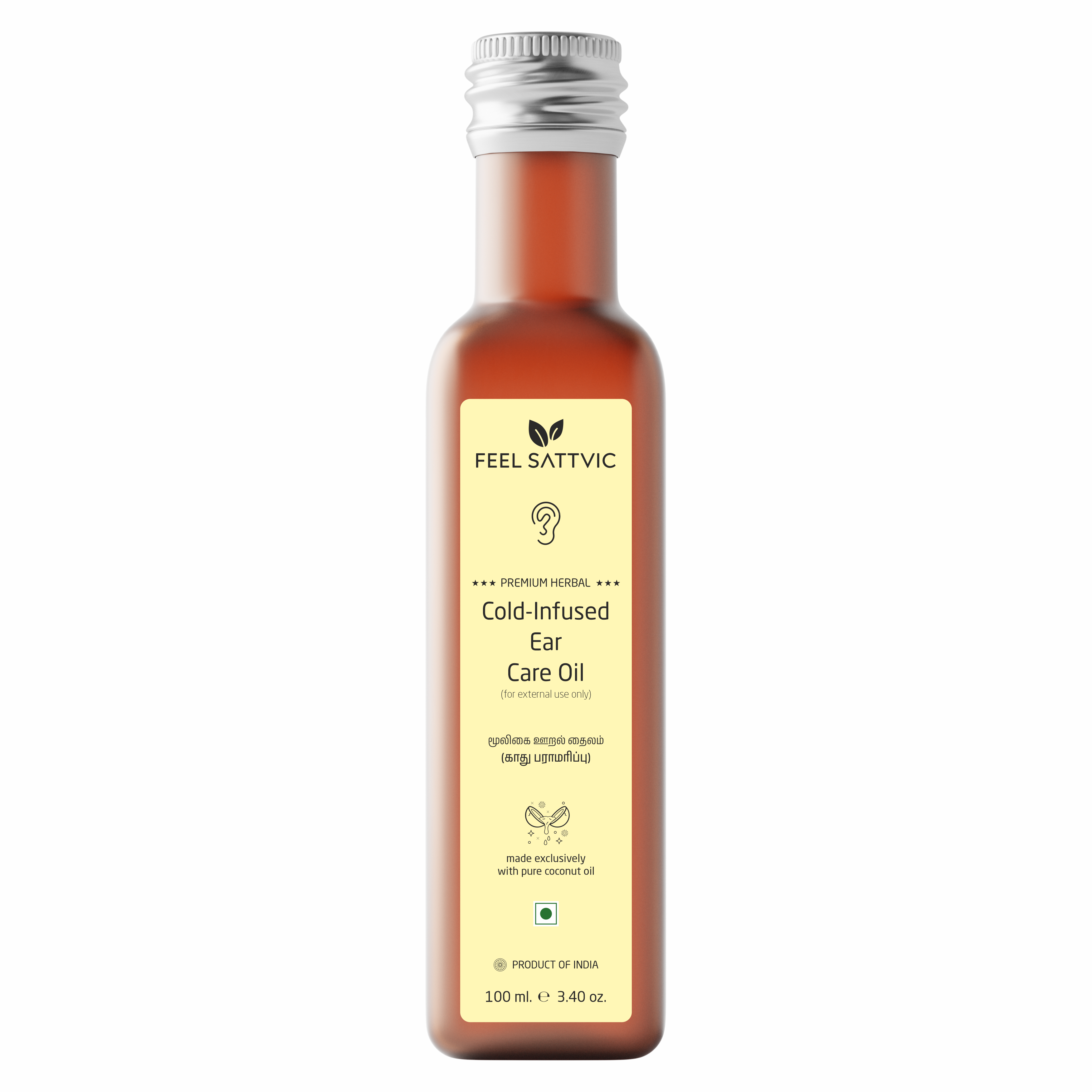 Feel Sattvic Premium Herbal Cold-Infused  Ear Care Oil - 100ml