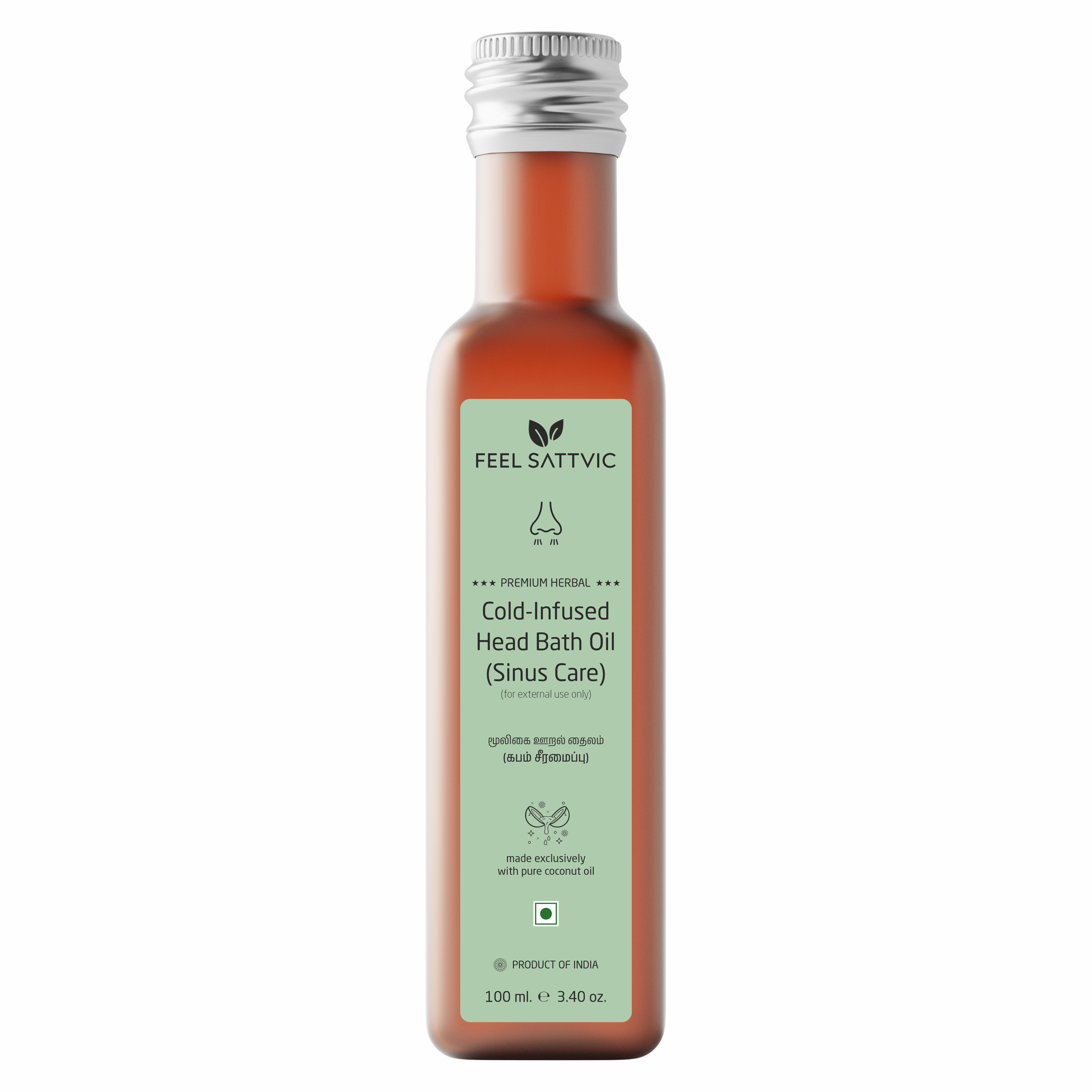 Feel Sattvic  Premium Herbal Cold-Infused  Head Bath Oil (Sinus Care) - 100ml