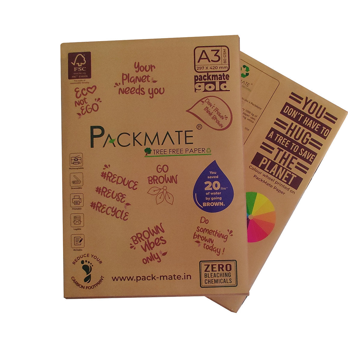 Packmate Gold Unbleached Copier - Natural Shade - A3 Size - | Made of 100% Recycled Paper - Tree Free Paper - 1 Ream - 500 sheets