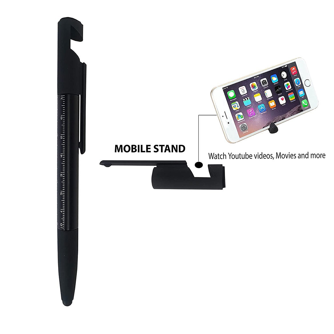 PackMate Multipurpose Pen 6 In-1 Pen With Mobile Stand,Mobile Screen Cleaner,Scale,Screwdriver&Stylus.,Tablet