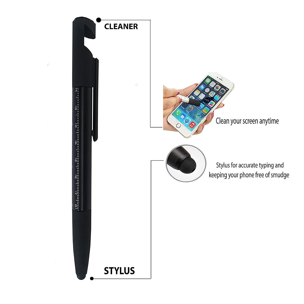 PackMate Multipurpose Pen 6 In-1 Pen With Mobile Stand,Mobile Screen Cleaner,Scale,Screwdriver&Stylus.,Tablet