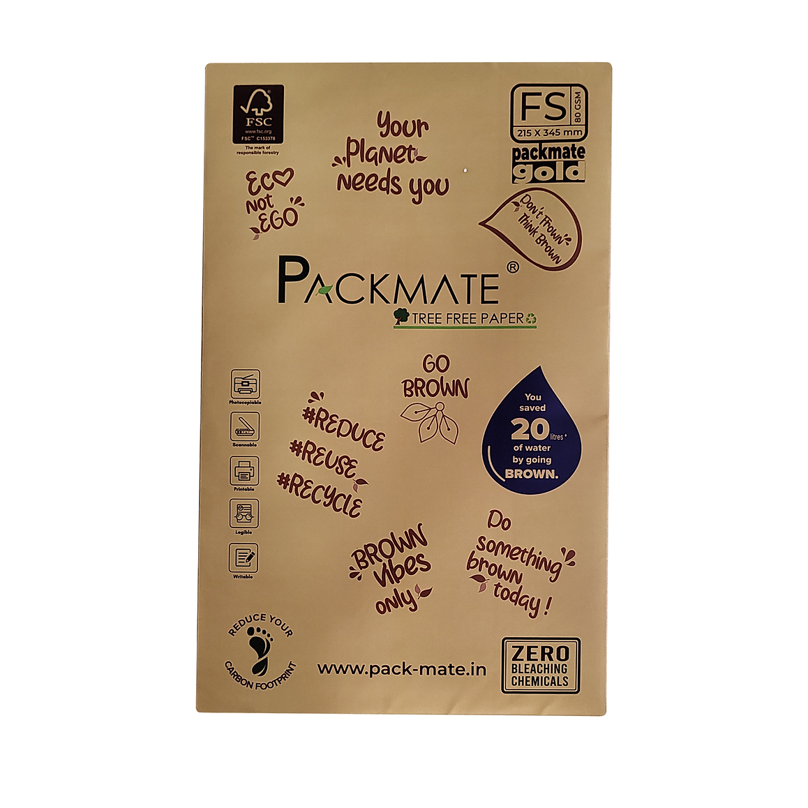 Packmate Gold Copier - FS, 1 Ream, 500 Sheet | Made From 100% Recycled Paper