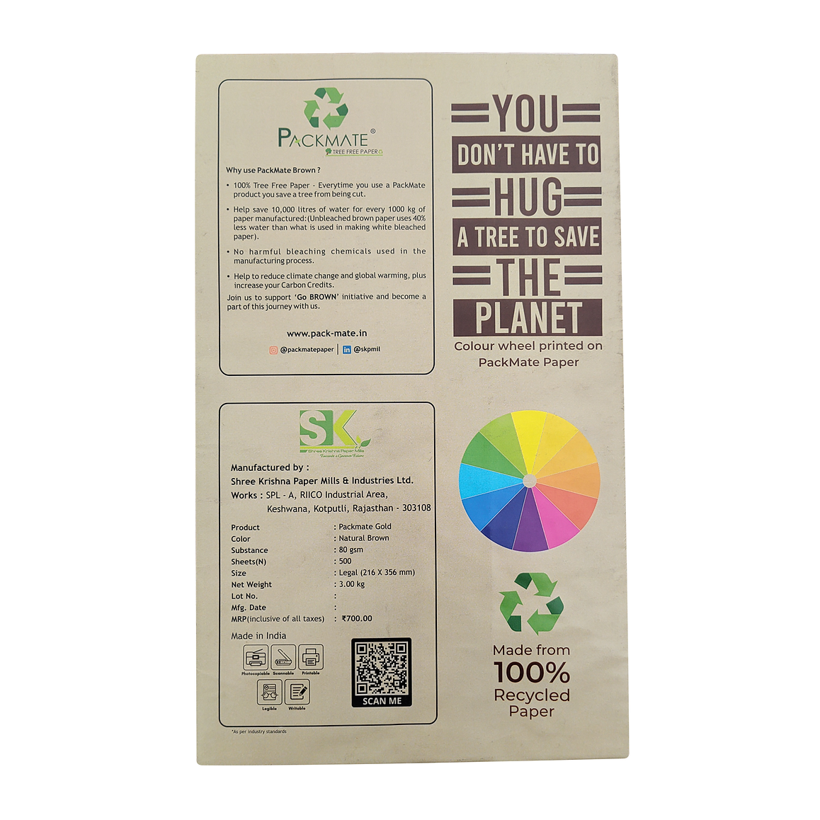 Packmate Gold Copier - Legal,1 Ream, 500 Sheet | Made From 100% Recycled Paper