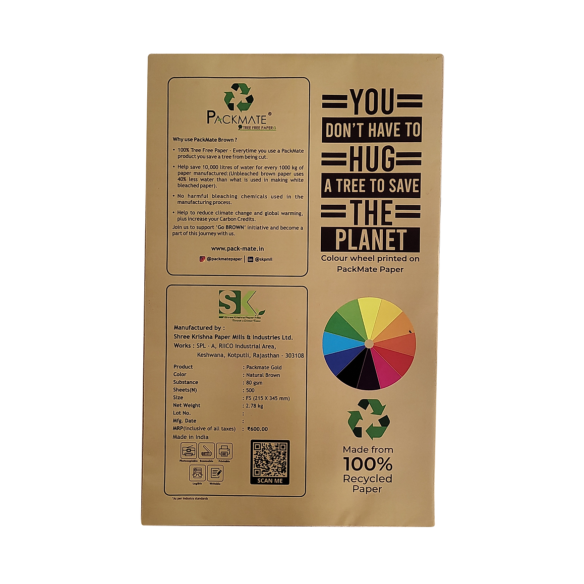 Packmate Gold Copier - FS, 1 Ream, 500 Sheet | Made From 100% Recycled Paper