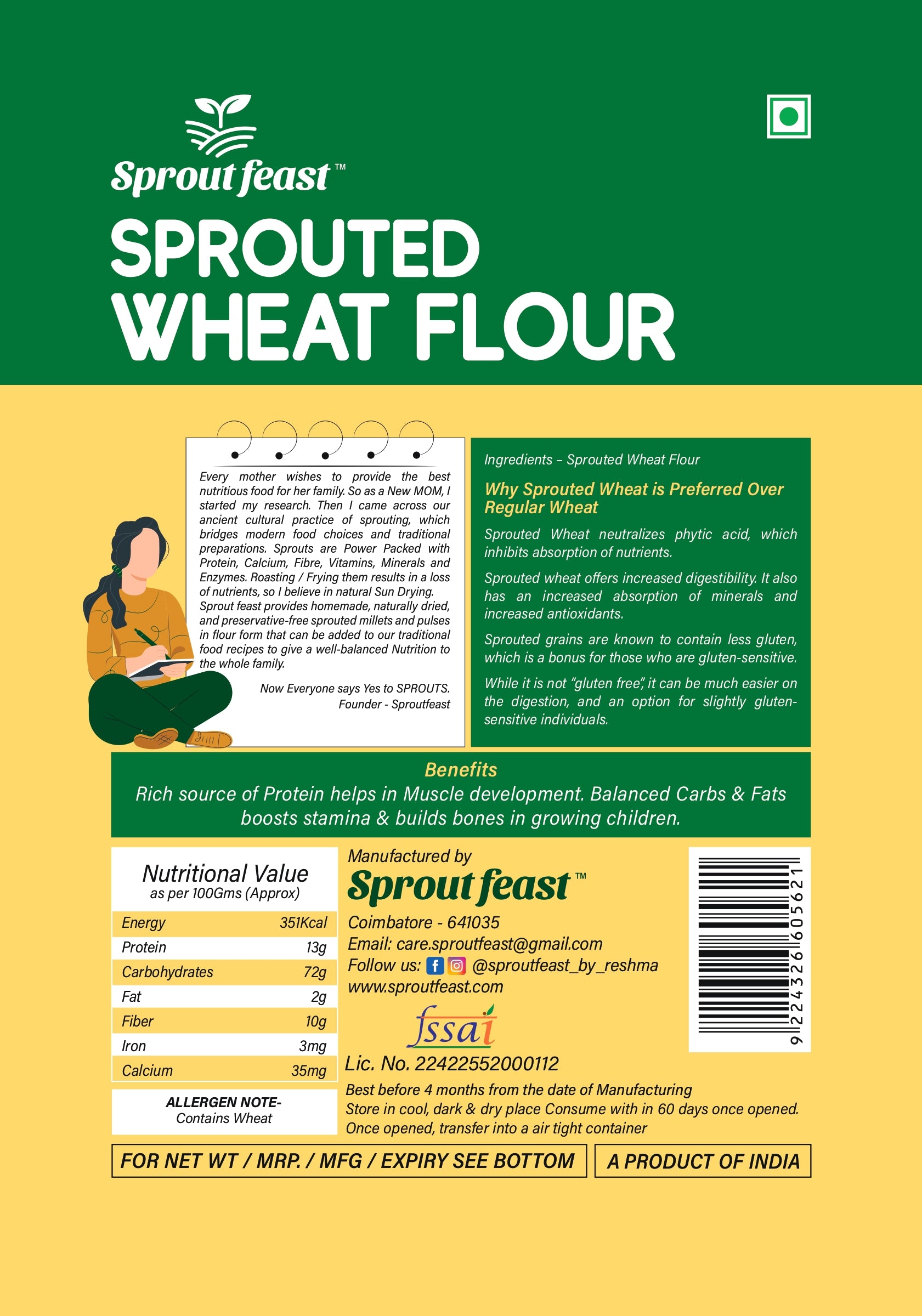 Sprout Feast Sprouted Whole Wheat Flour 900g