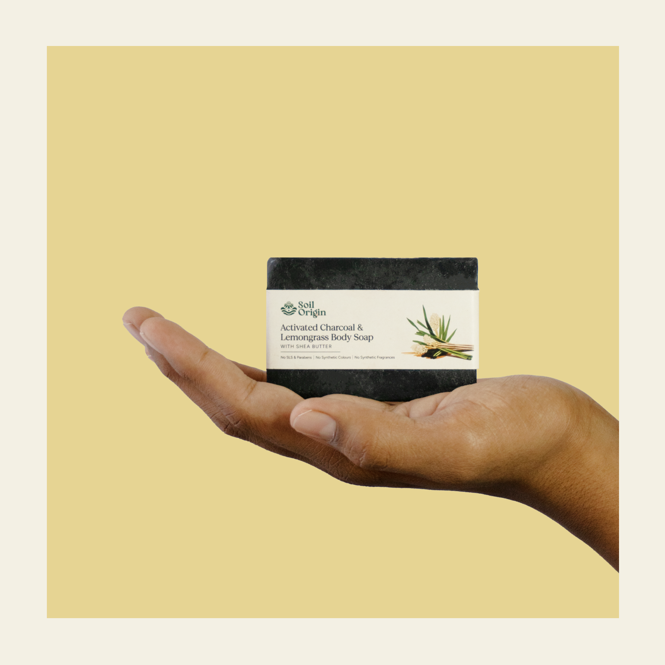 Soil Origin Activated Charcoal & Lemongrass Body Soap With Shea Butter - 100 Gm