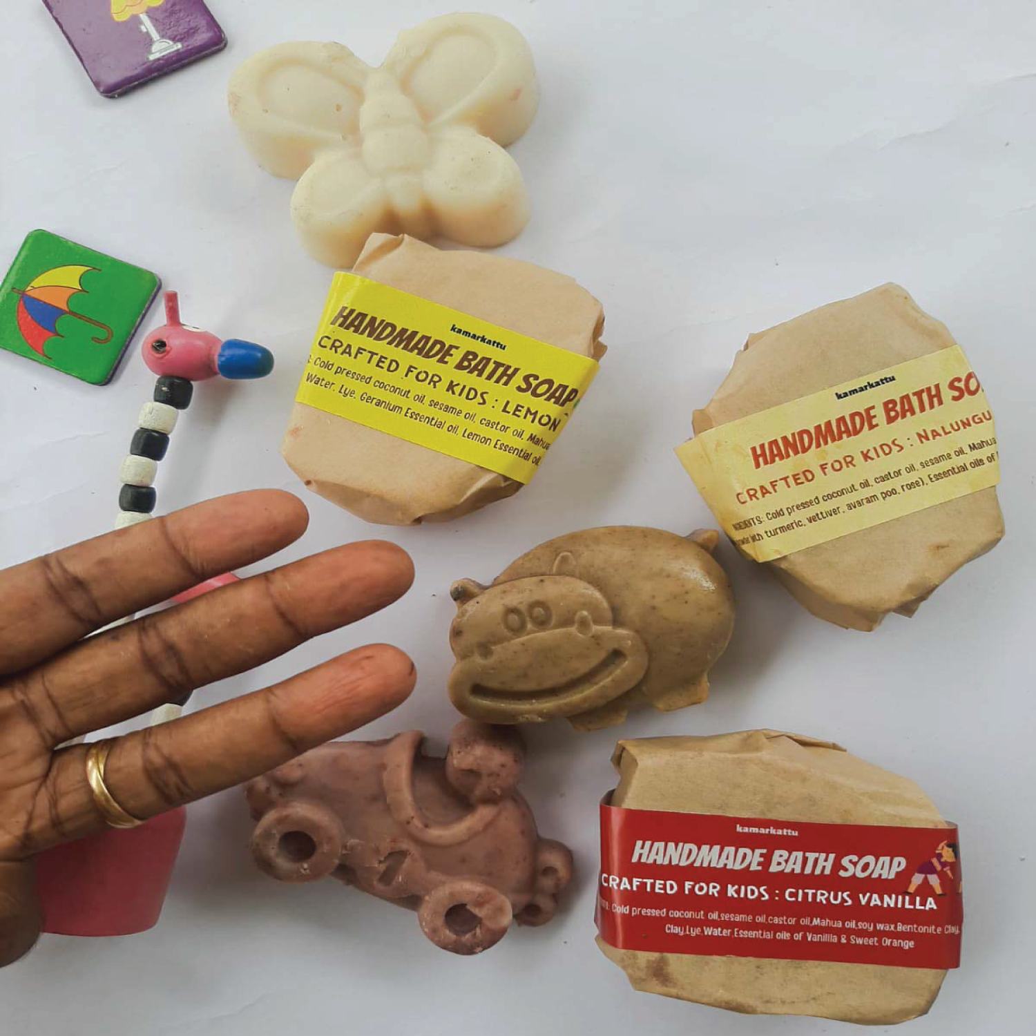 Kamarkattu Ecostore Handmade Bath Soap: Nalungu Maavu - For little ones - Pack of 4