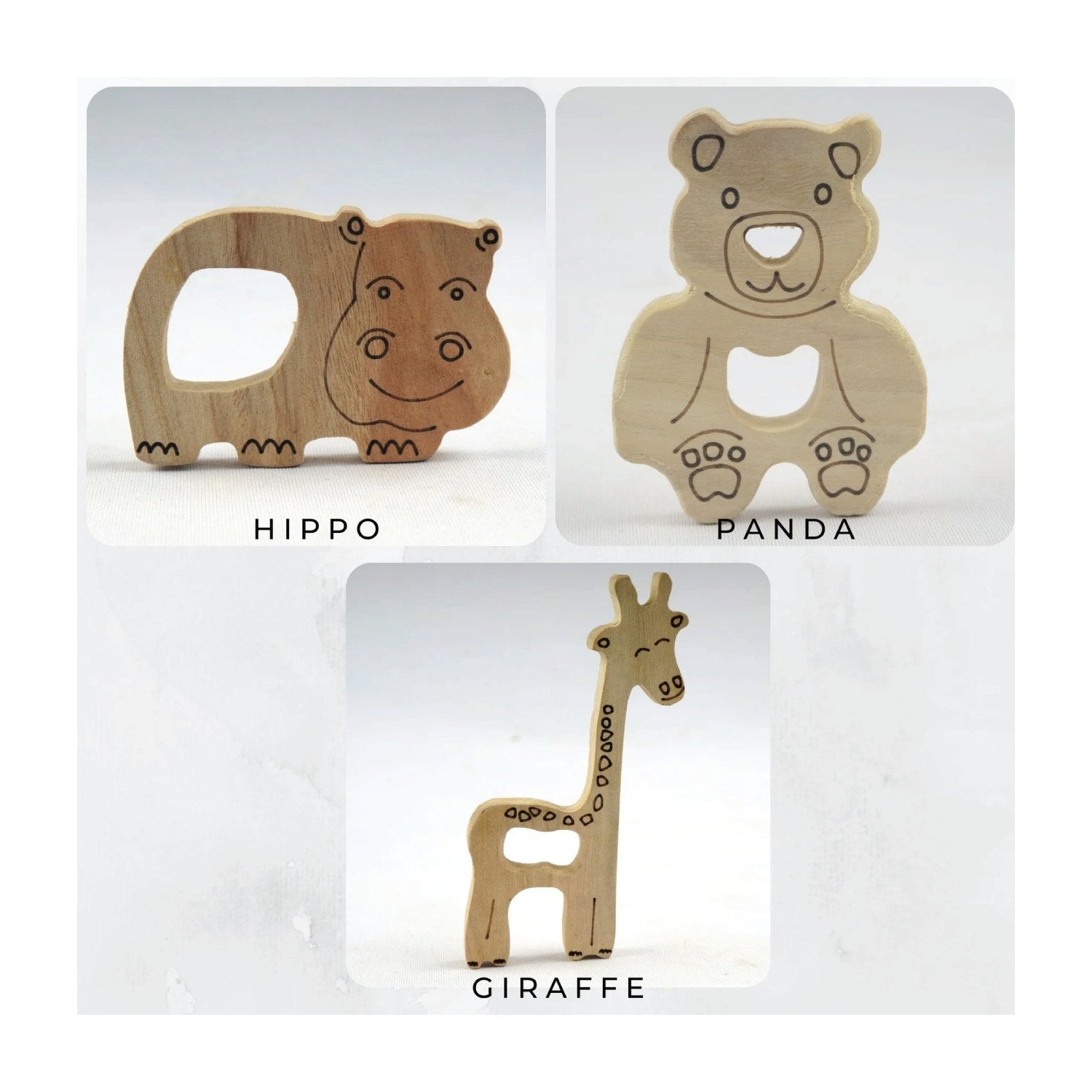 Woodbee Toys Teether (Hippo, Giraffe and Panda)