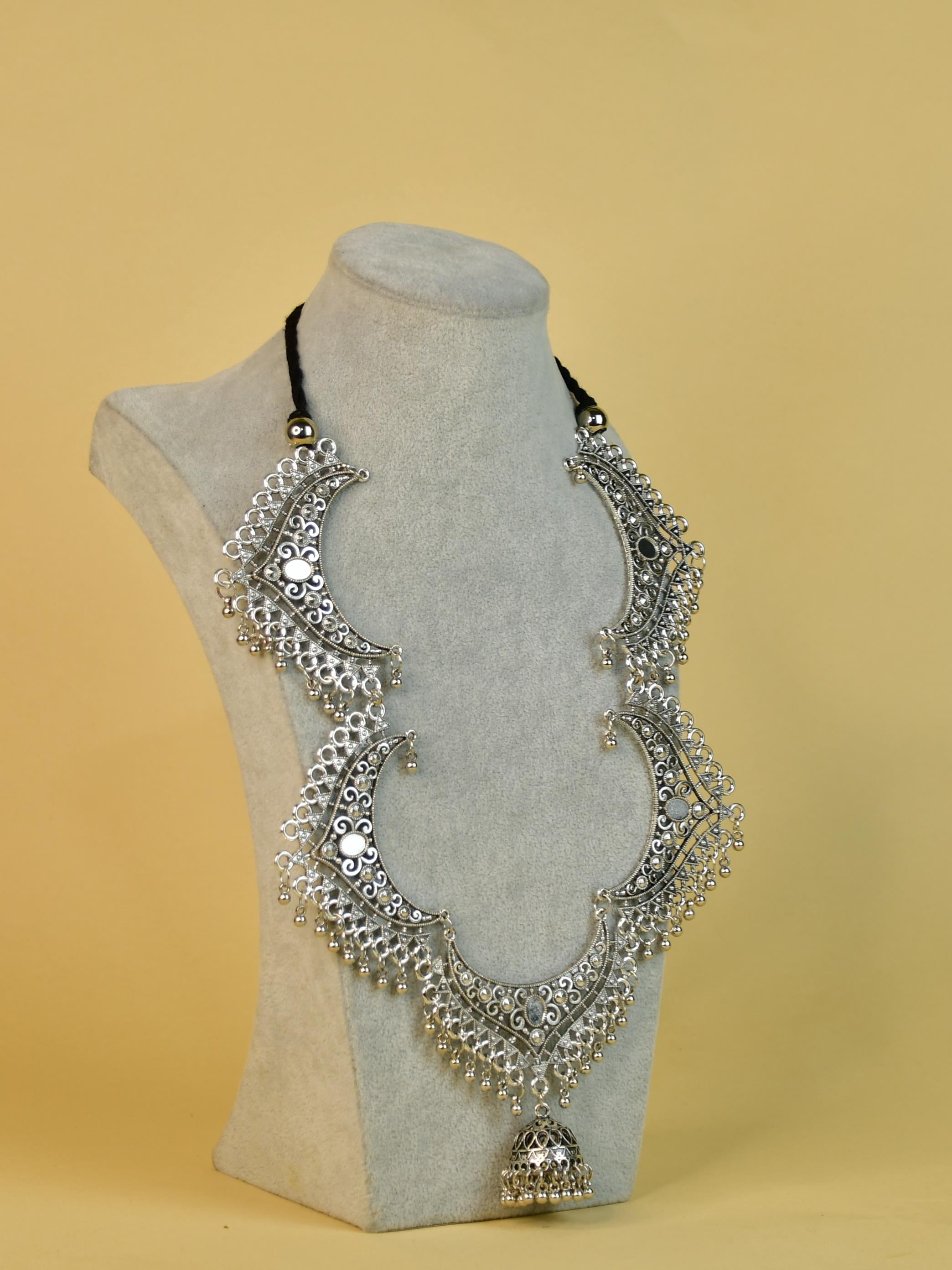 Sowpeace Handcrafted German Silver Necklace: Oxidized Floral Petal Design