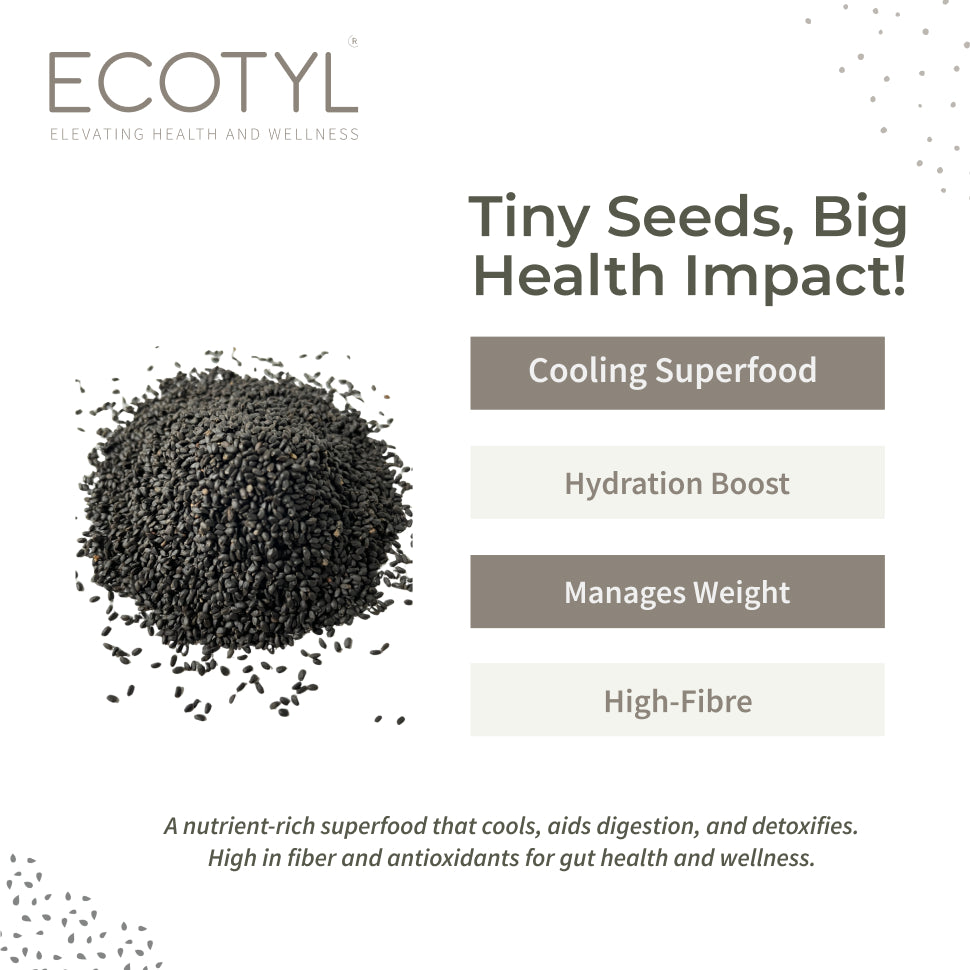 Ecotyl Basil Seeds | Sabja Seeds | Rich in Omega-3 & Fibre | Detox & Hydrate | 250g