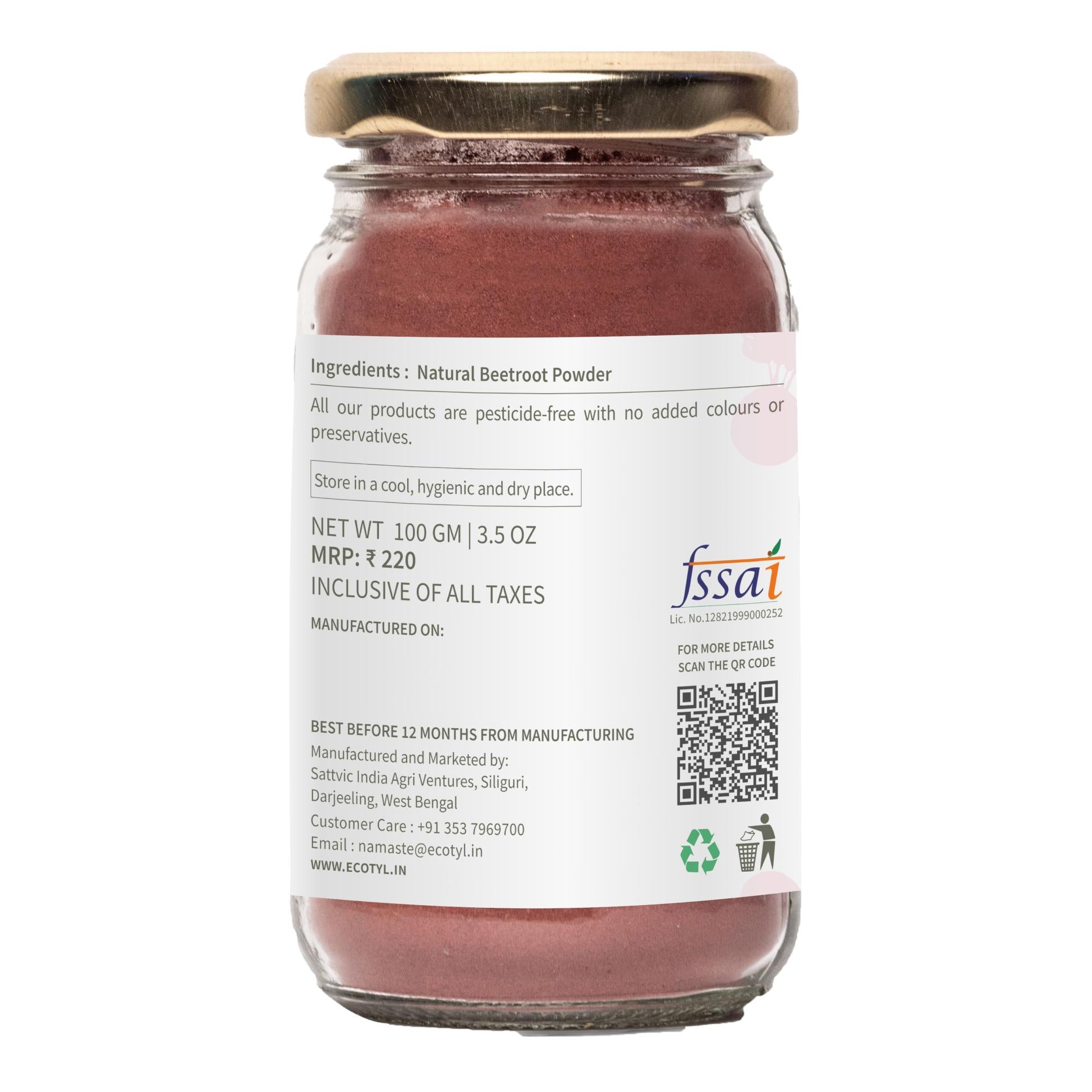 Ecotyl Beetroot Powder | Boosts Metabolism | Good For Skin | 100g
