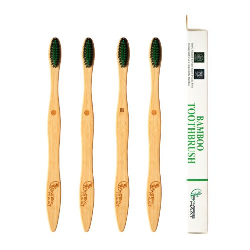 Bamboo Haat Bamboo Toothbrush with Charcoal + Neem infused bristles - Pack of 4