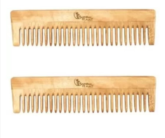 Bamboo Haat Neem Wood Comb - Detangler (without Handle) - Pack of 2