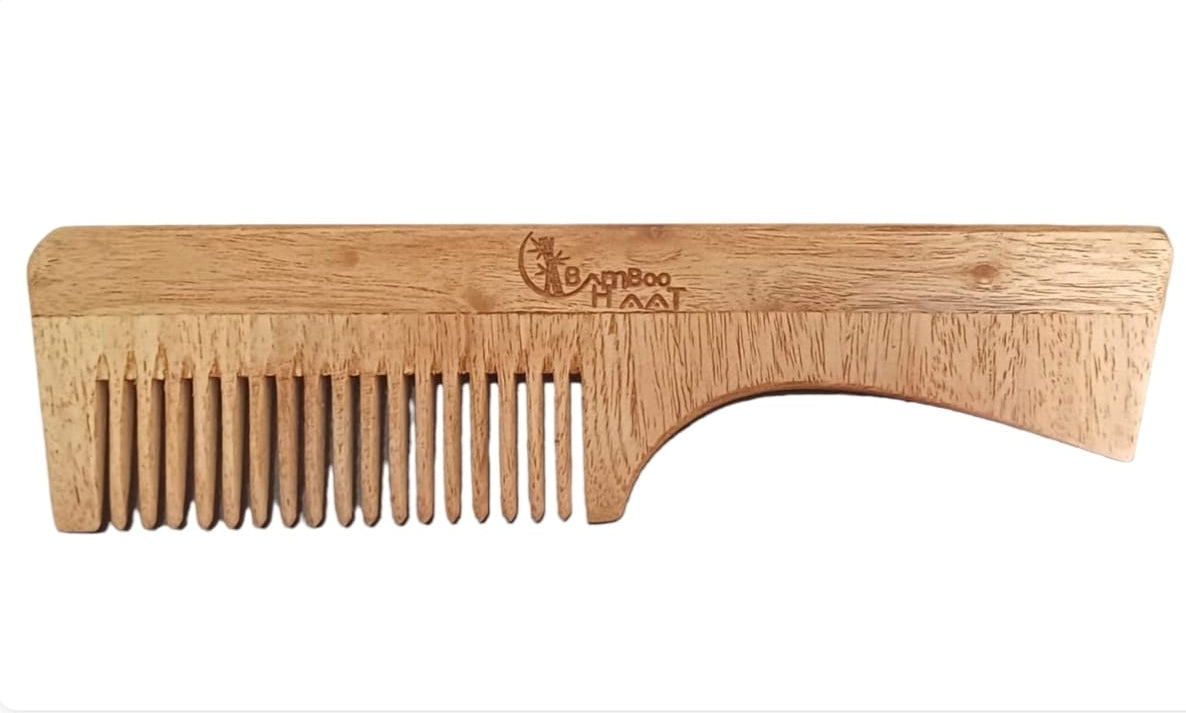 Bamboo Haat Neem Wood Comb - Detangler (with Handle) - Pack of 2