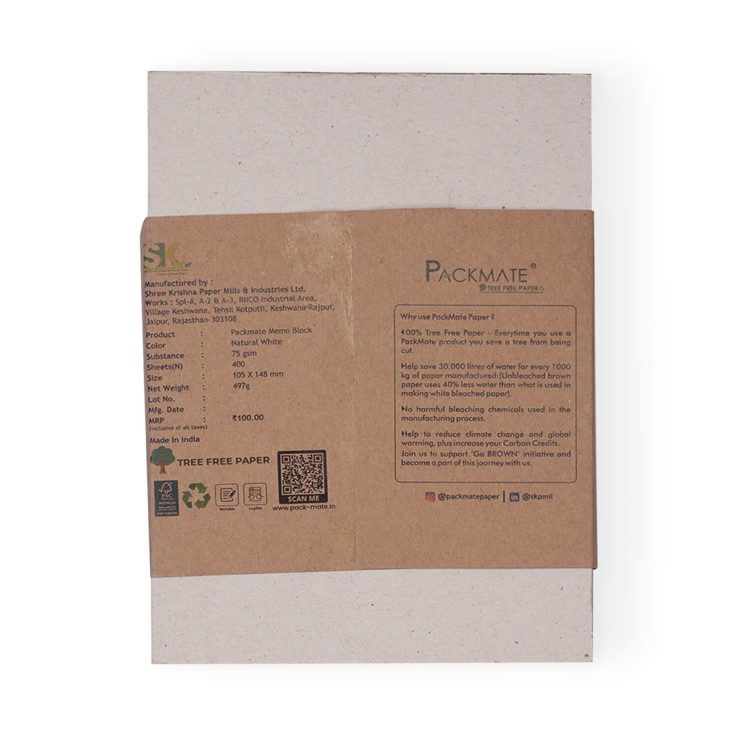 PackMate Memo Block - 400 Sheets | Made Using 100% Recycled Paper (Pack of 5) - Total 2000 Sheets
