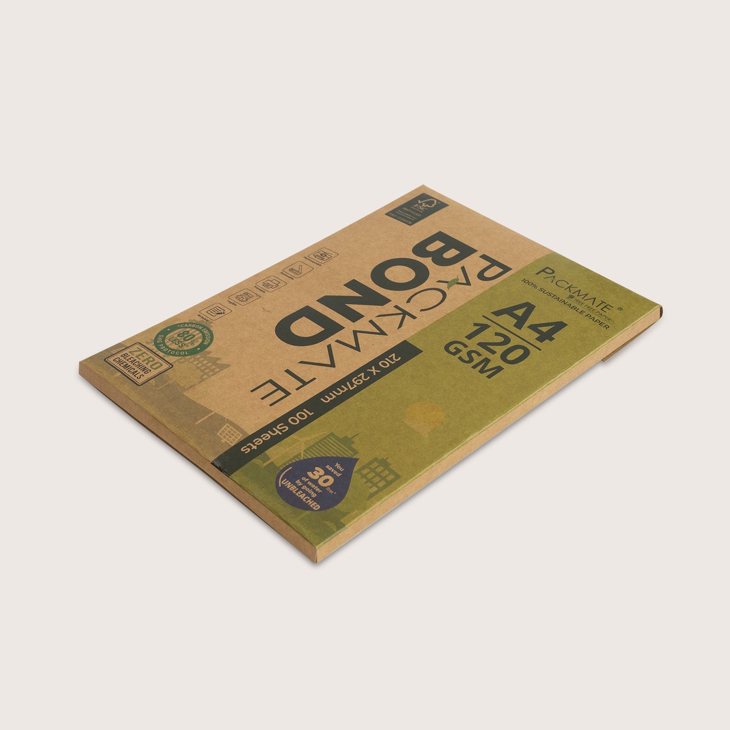 Packmate - Bond Paper (120 GSM | A4 Size - 100 Sheets)| Made From 100% Recycled Paper