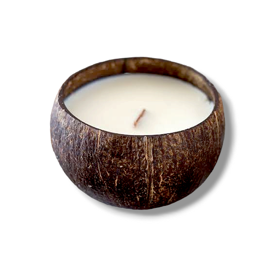 Comorin Coconuts Coconut Shell Toasted Coconut Scented Candle: Pure Soy Wax, Wooden Wick - 55 Hours, 300g