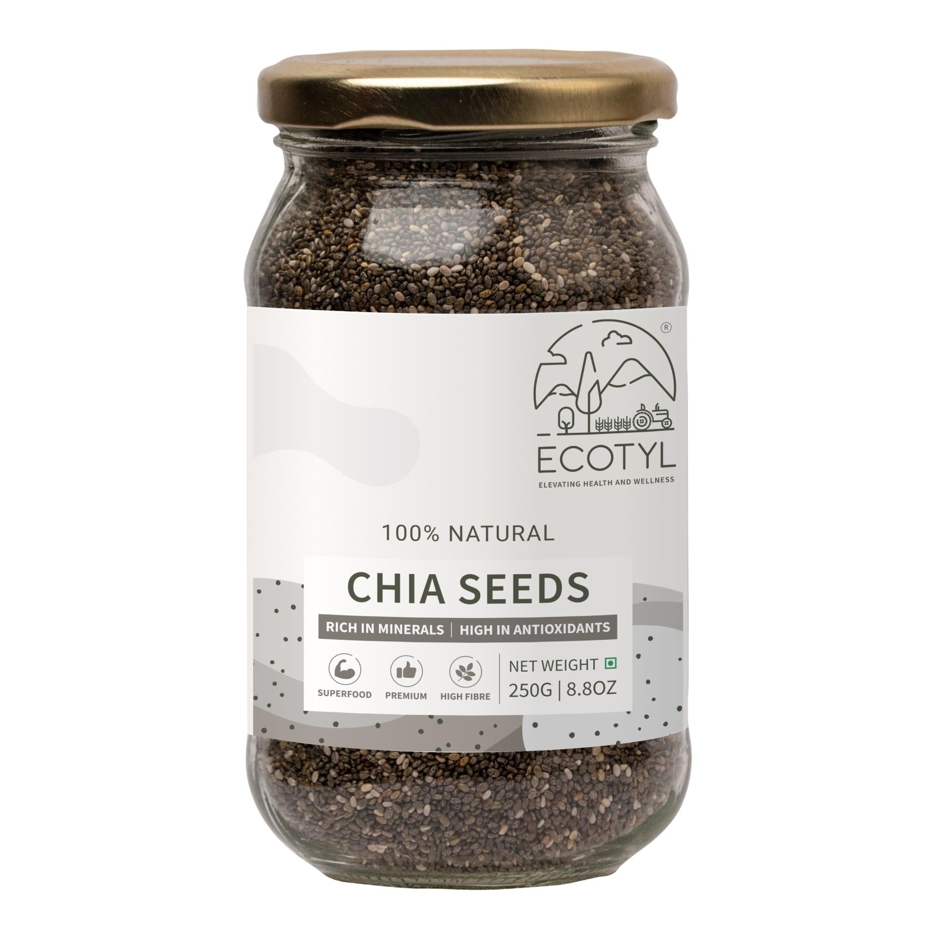 Ecotyl Chia Seeds | Raw | Rich in Antioxidants & Fibre | 250g