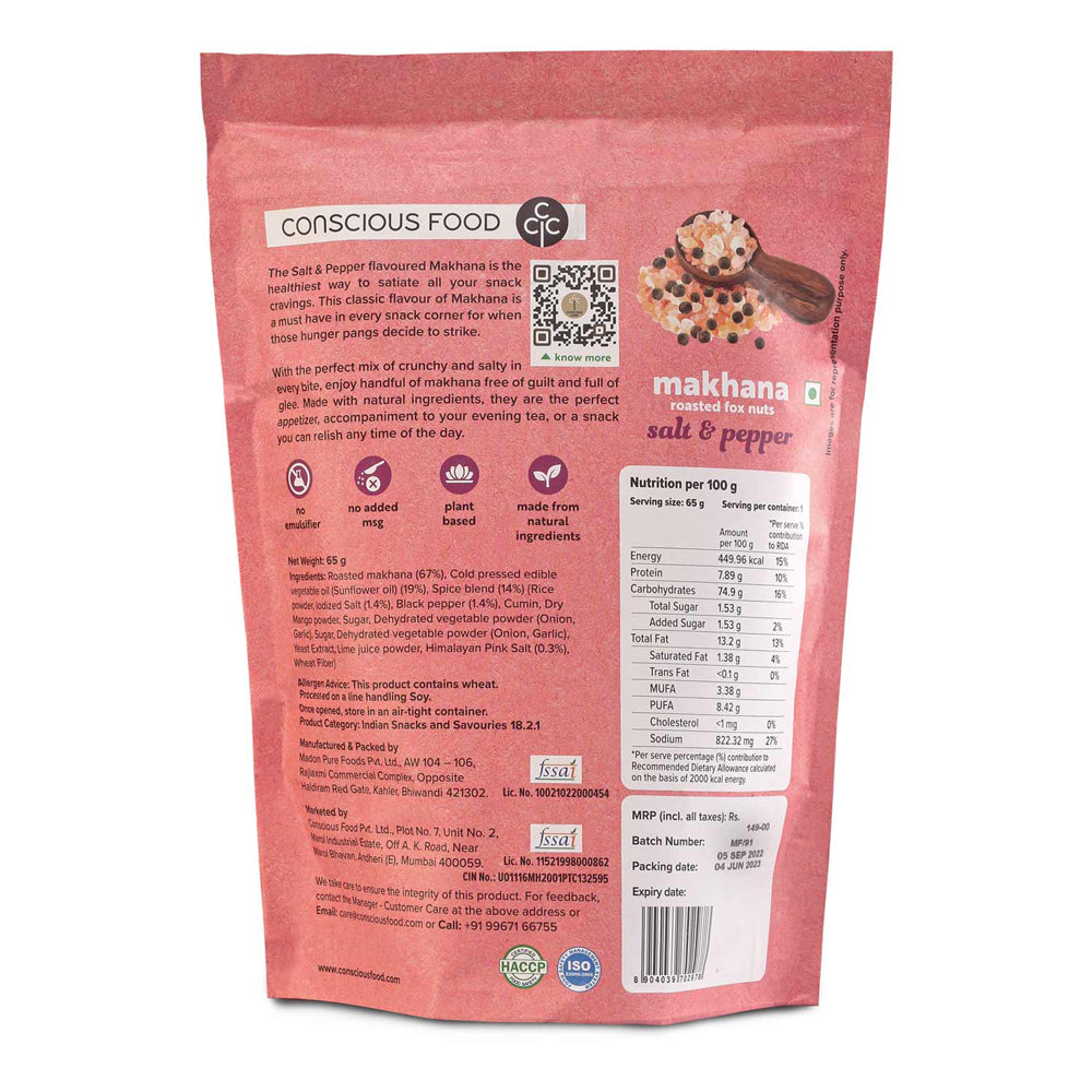 Conscious Food Makhana - Salt & Pepper 65g