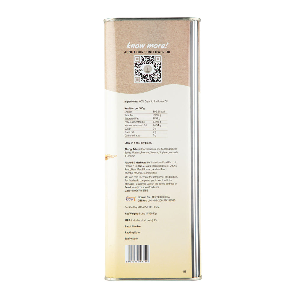 Conscious Food Sunflower Oil 5 Ltr