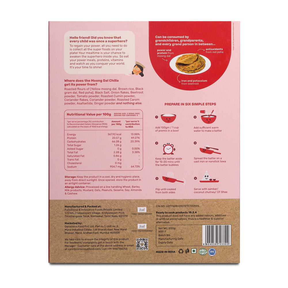 Conscious Food Moong Dal Chilla Mix 200g