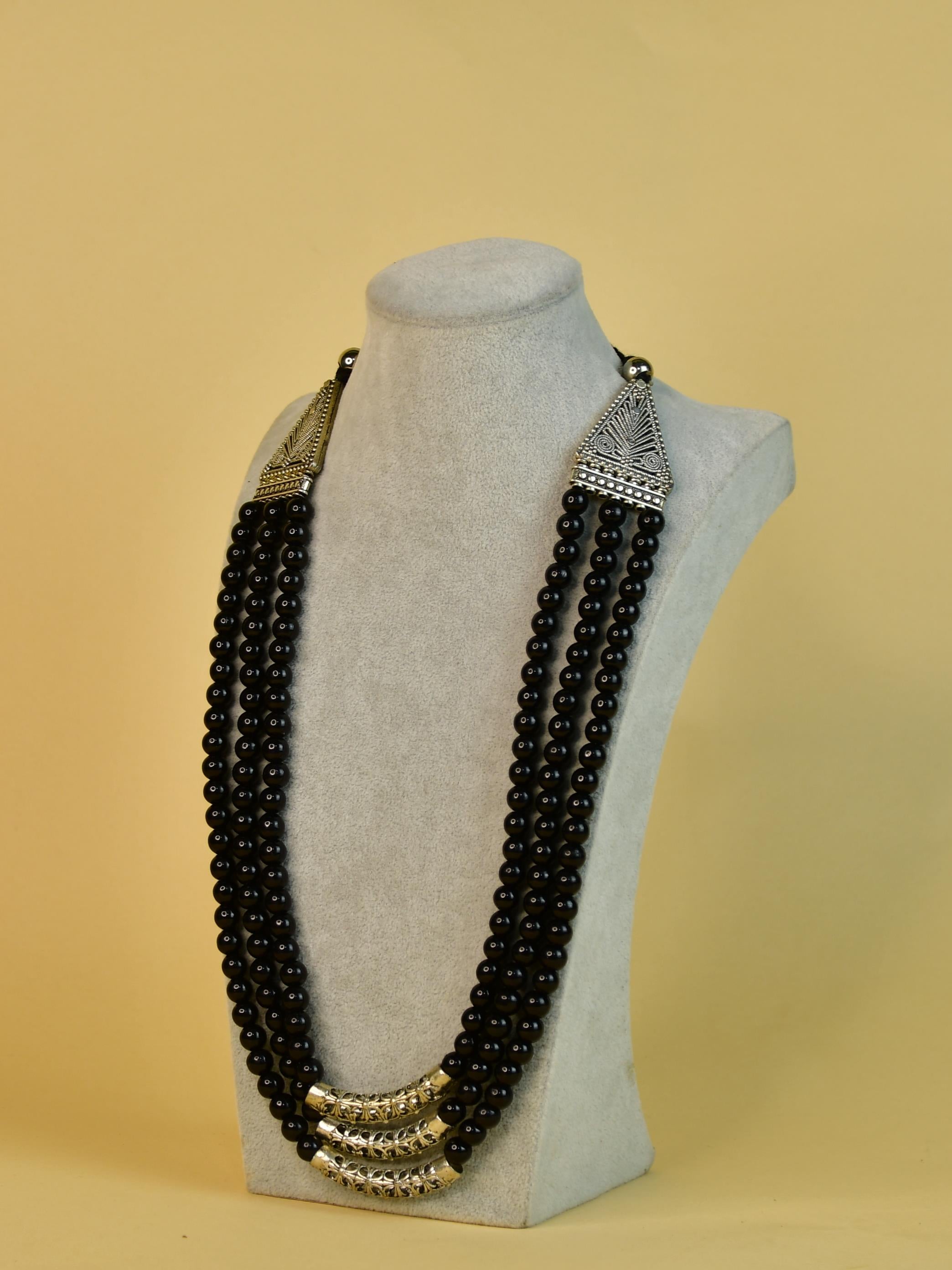 Sowpeace German Silver Necklace: Handcrafted Three-Strand Triangle Design