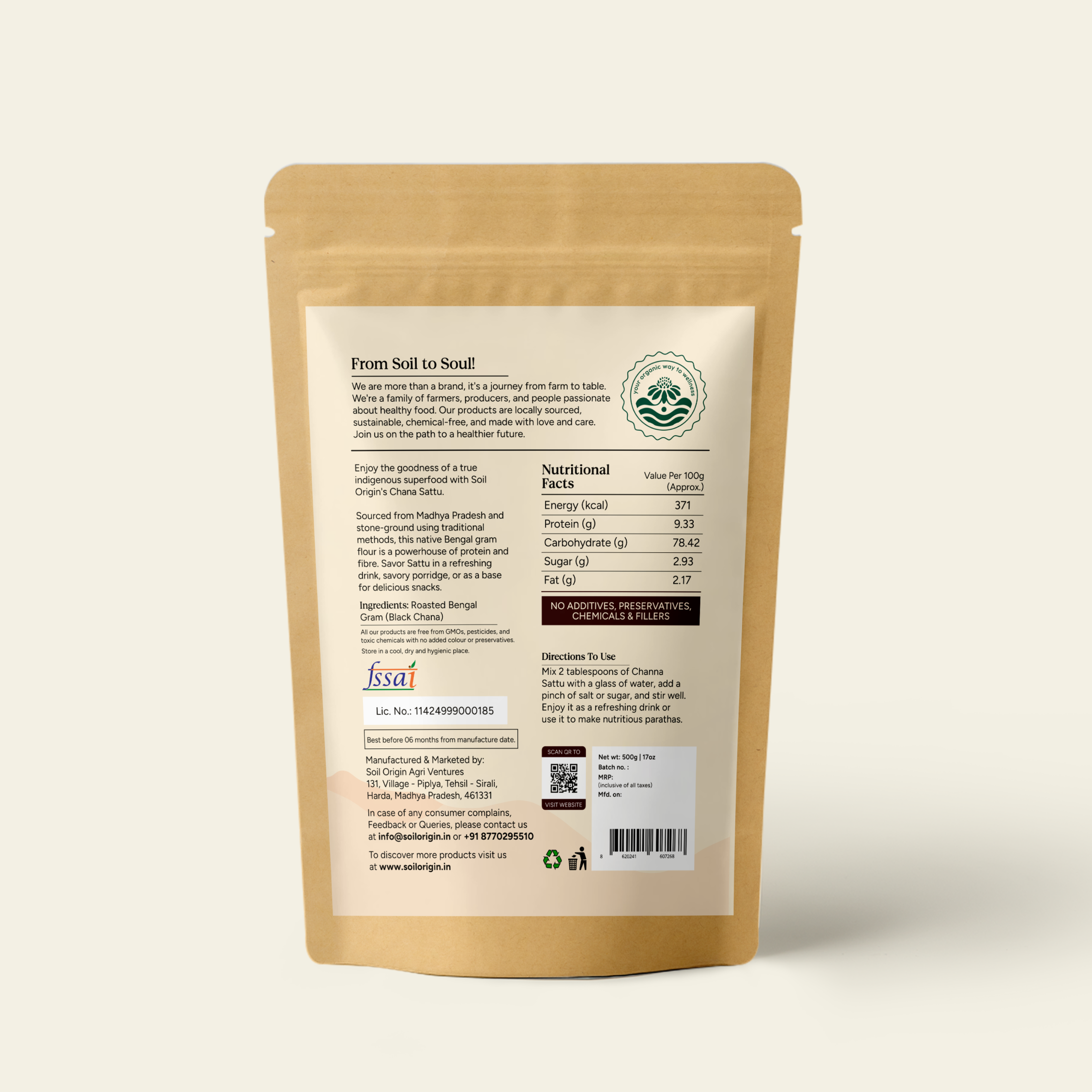 Soil Origin Chana Sattu (Stone Ground) - 500 Gm