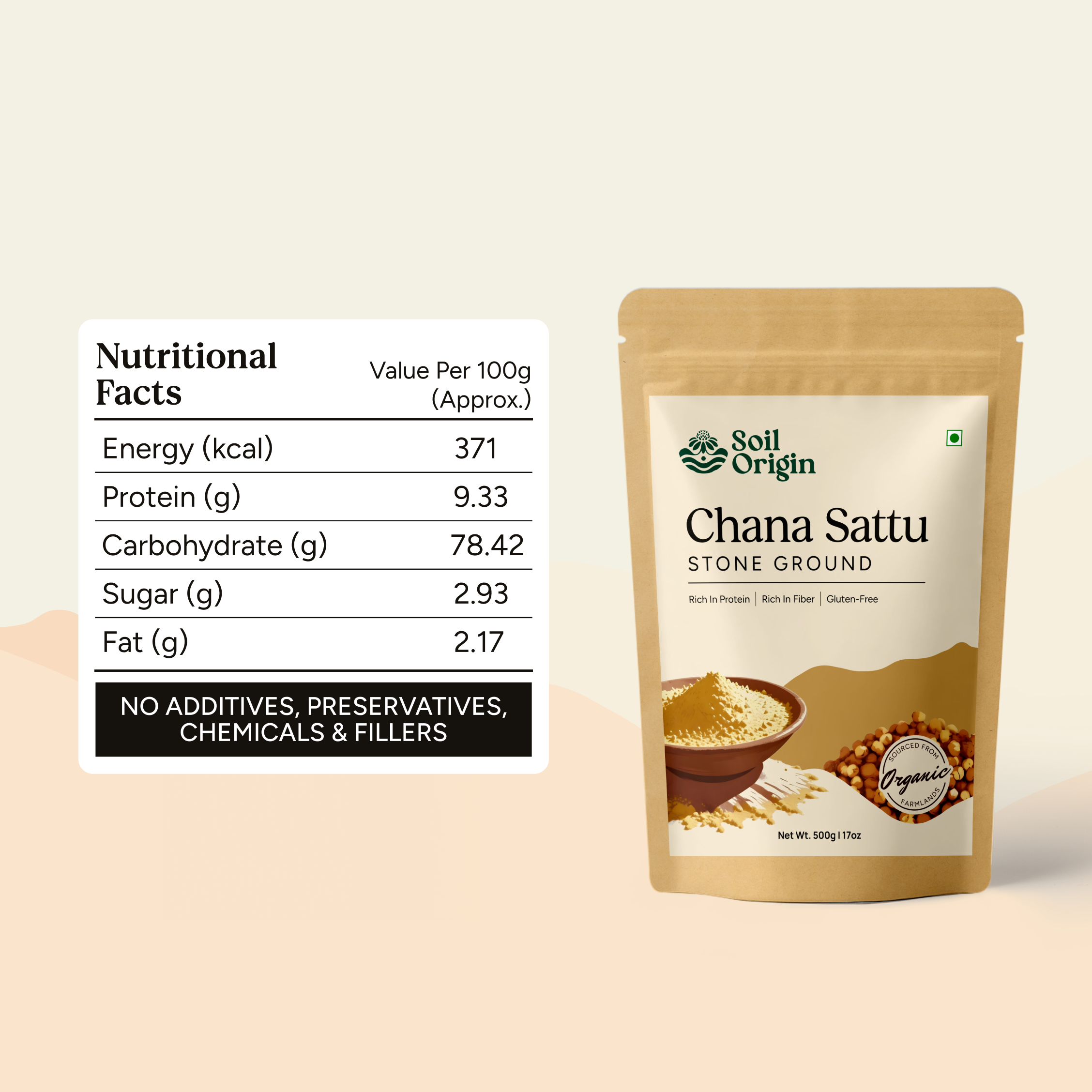 Soil Origin Chana Sattu (Stone Ground) - 500 Gm