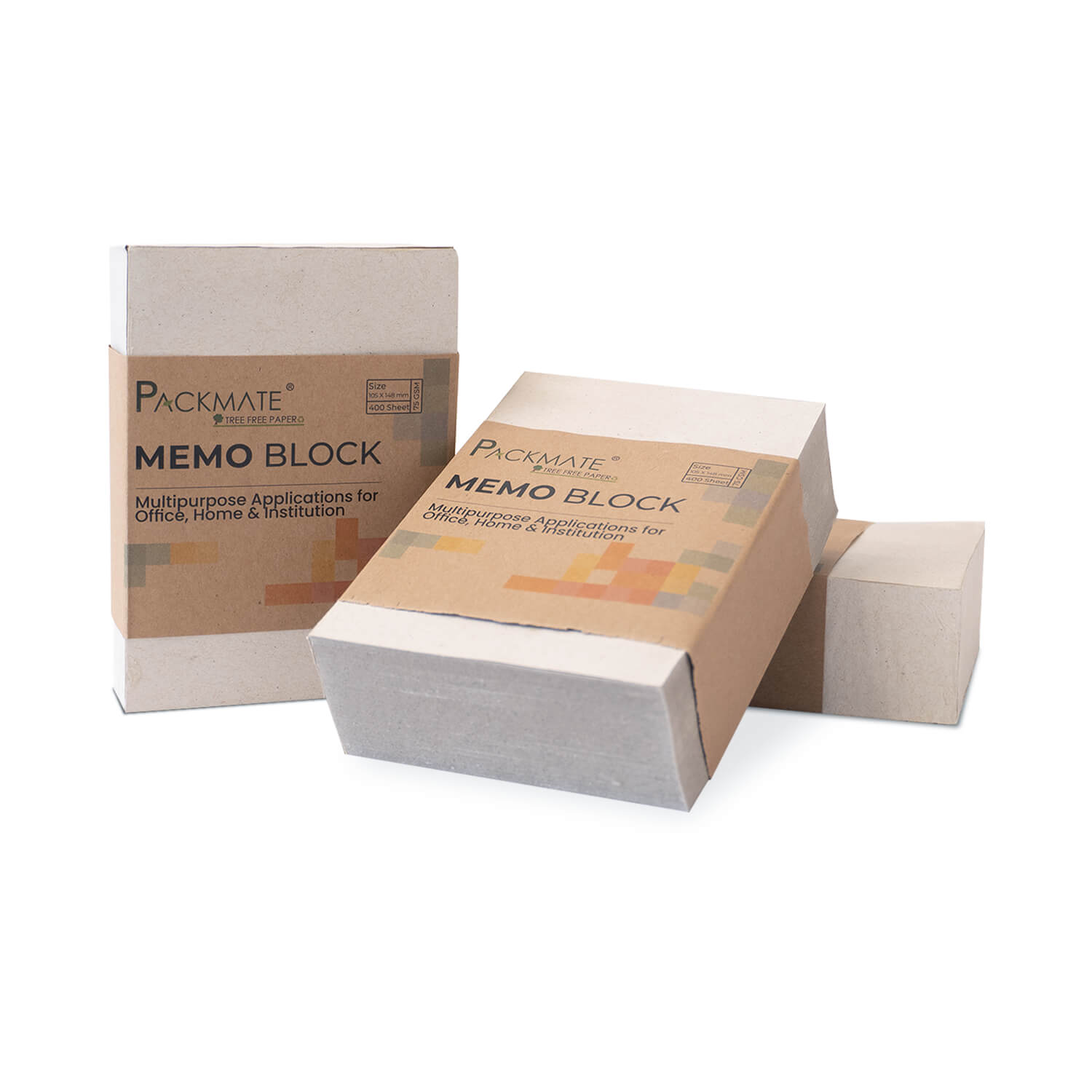 PackMate Memo Block - 400 Sheets | Made Using 100% Recycled Paper (Pack of 5) - Total 2000 Sheets