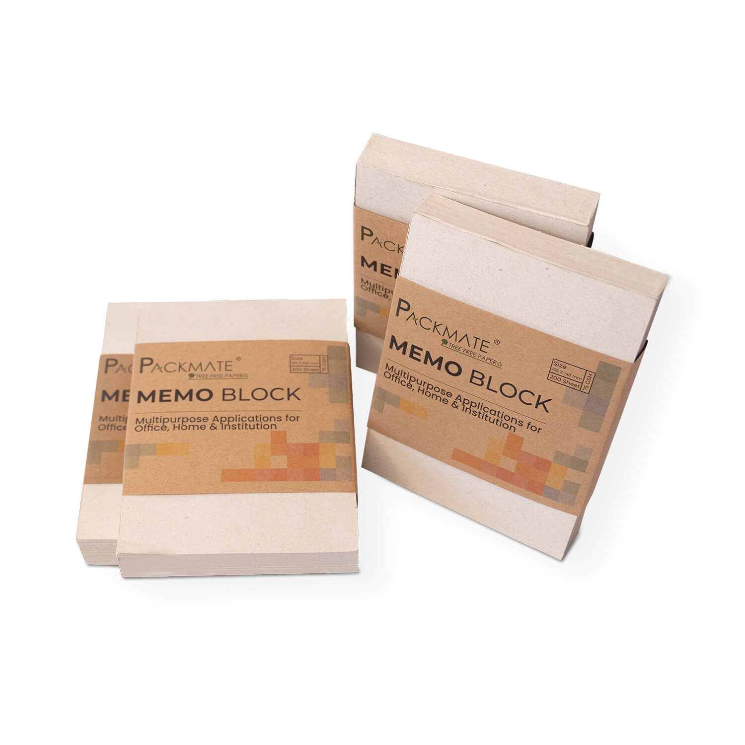 PackMate Memo Block - 200 Sheets | Made Using 100% Recycled Paper (Pack of 5) - Total 1000 Sheets