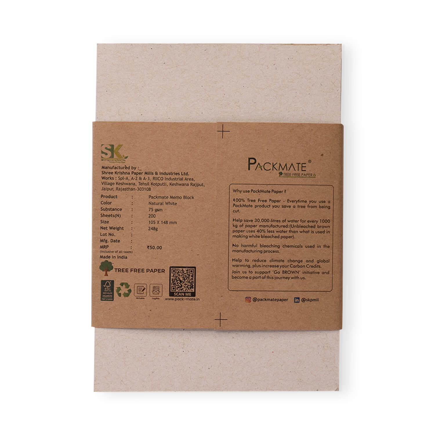 PackMate Memo Block - 200 Sheets | Made Using 100% Recycled Paper (Pack of 5) - Total 1000 Sheets