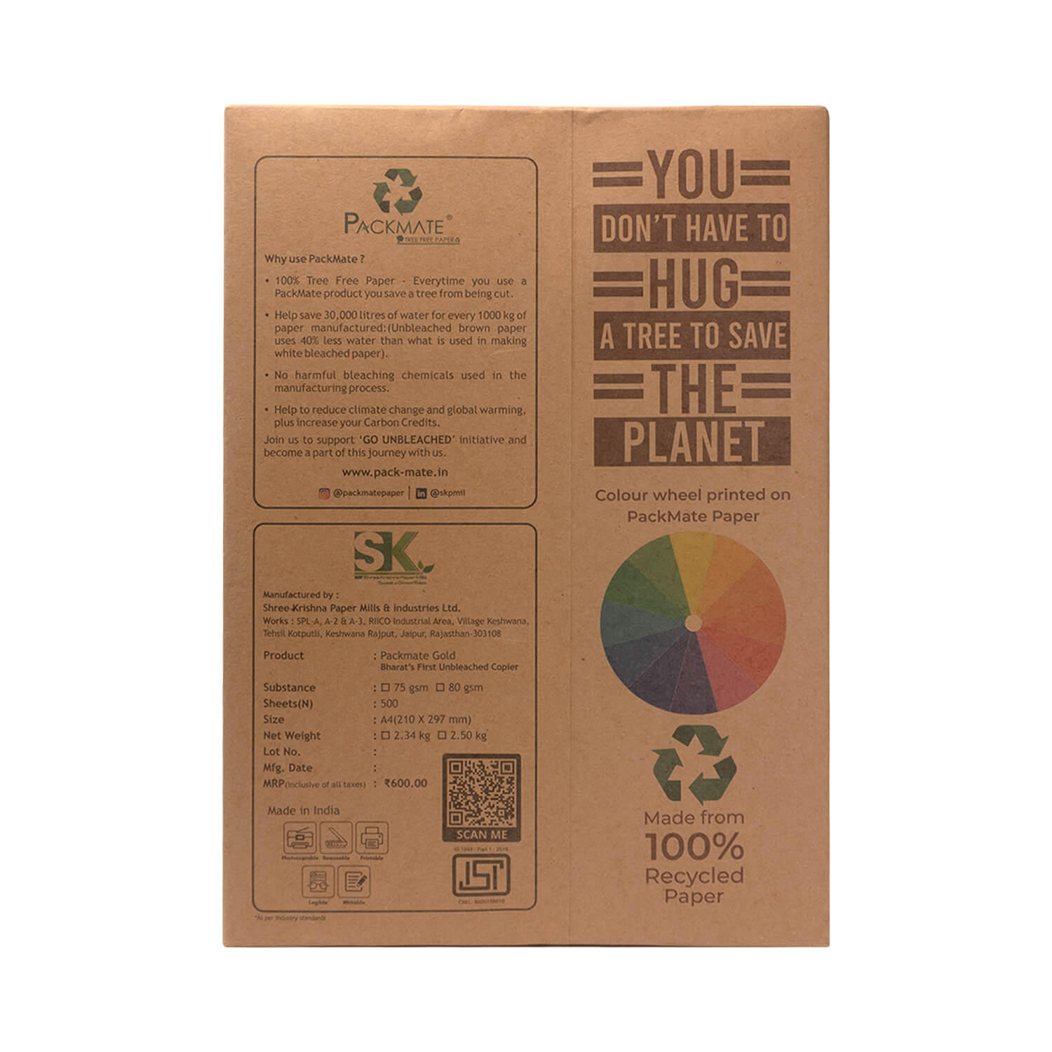 PackMate Gold Unbleached Natural Shade Brown Copier | Made Using 100% Recycled Paper | Biodegradable & Recyclable - A4, 1 Ream, 500 Sheets