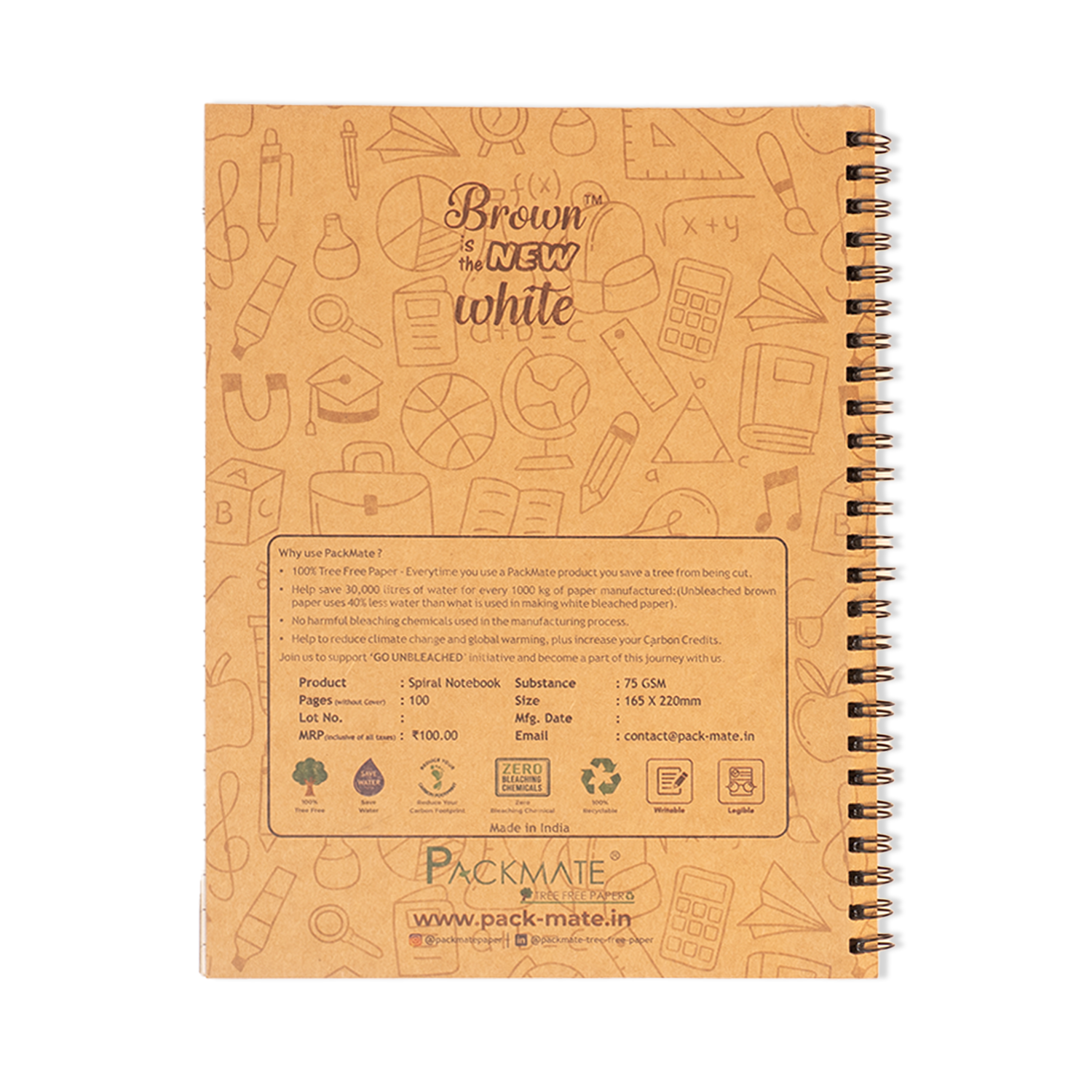 PackMate Spiral Notebook | For Office & Personal Use | Made Using 100% Recycled Paper ( cover design: my little brown book of life lessons)