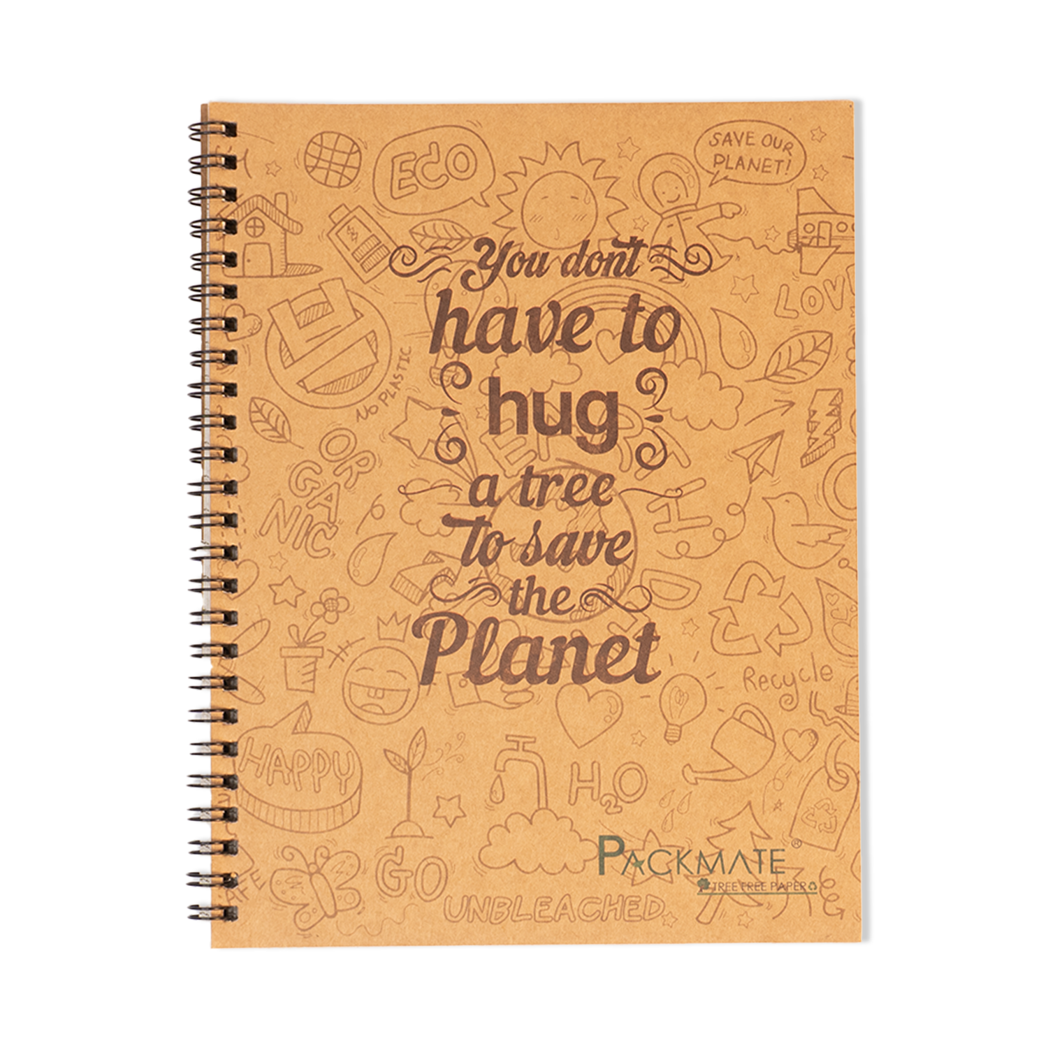 PackMate Spiral Notebook | For Office & Personal Use | Made Using 100% Recycled Paper ( Cover design: you don’t have to hug a tree)