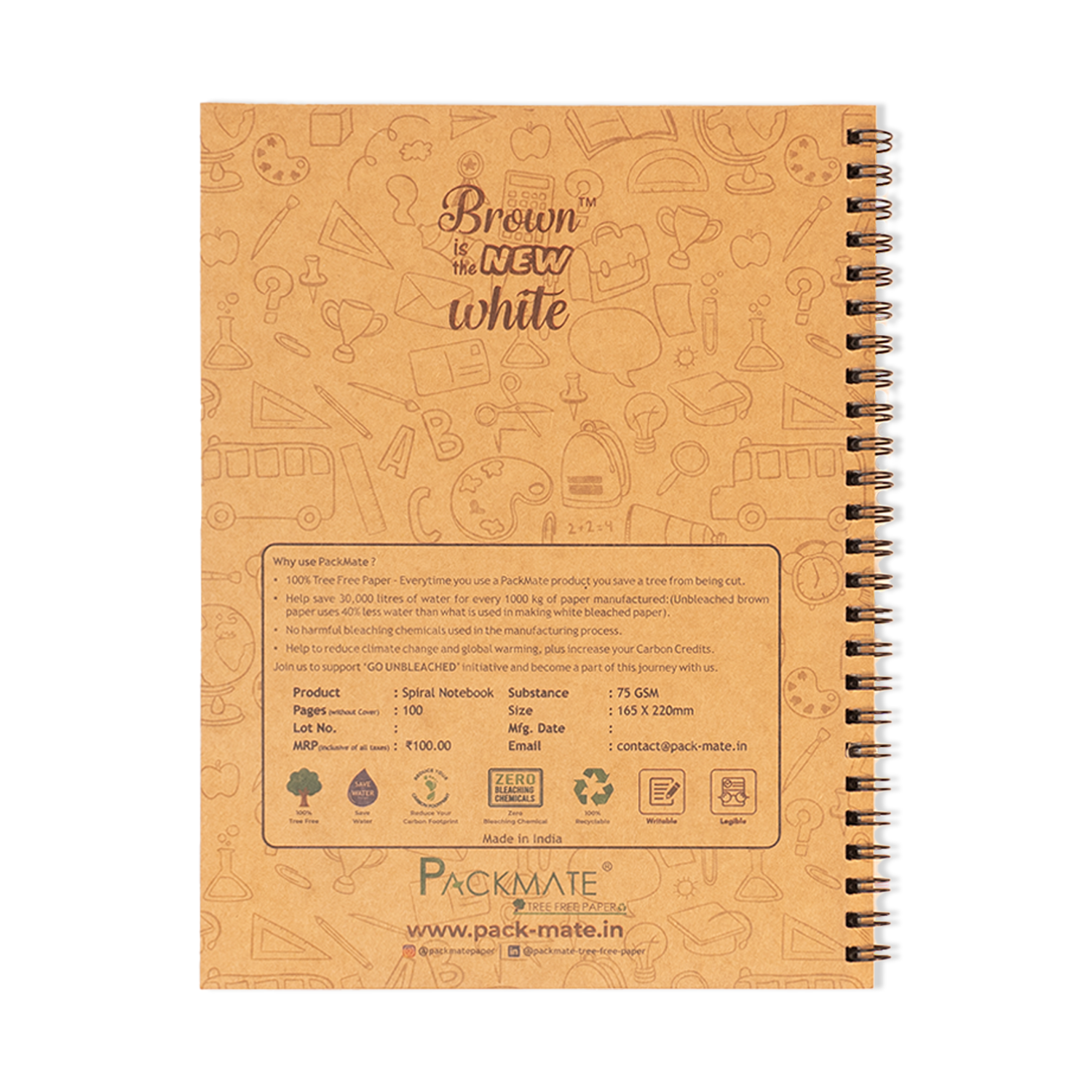 PackMate Spiral Notebook | For Office & Personal Use | Made Using 100% Recycled Paper ( cover design: Great ideas start here)
