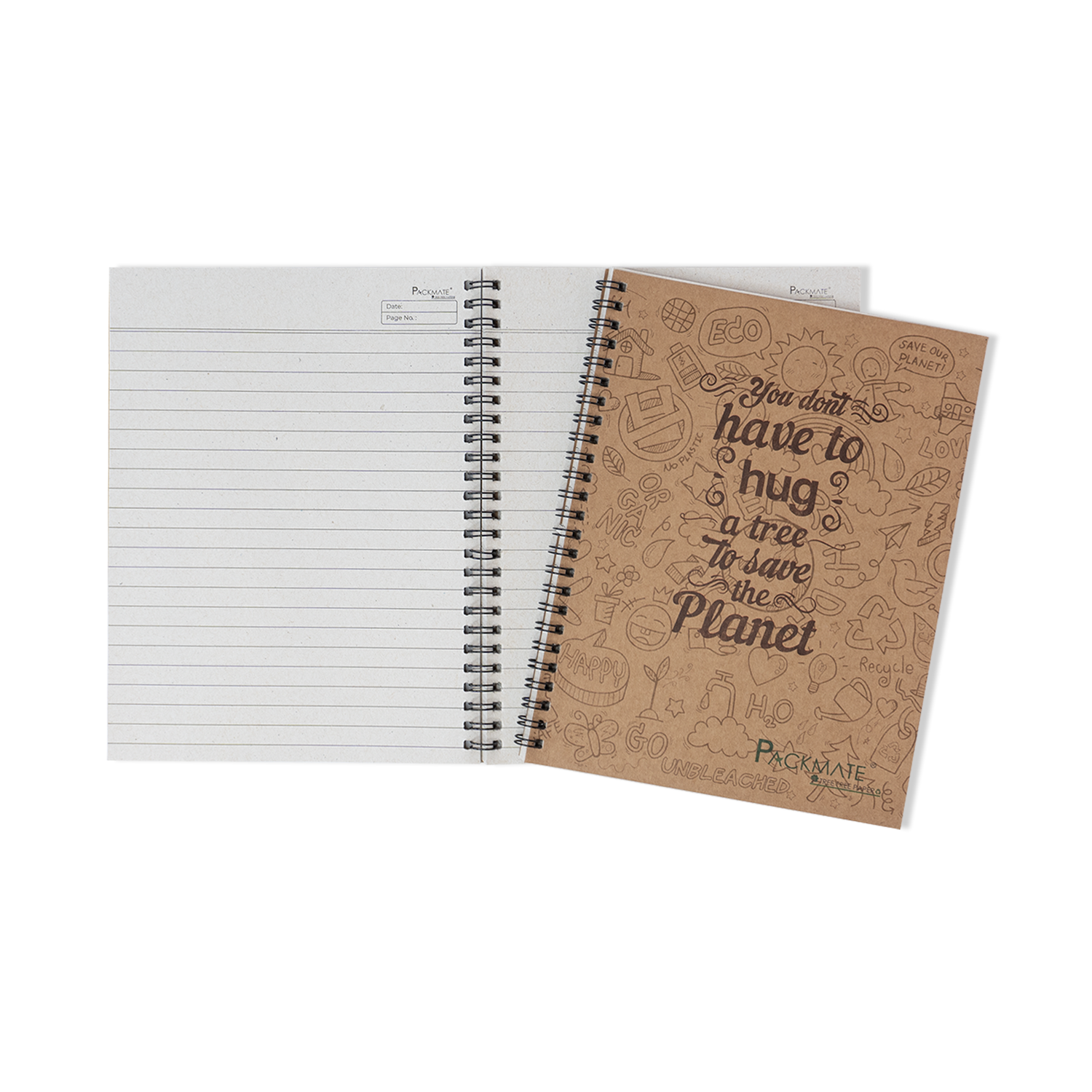PackMate Spiral Notebook | For Office & Personal Use | Made Using 100% Recycled Paper ( Cover design: you don’t have to hug a tree)