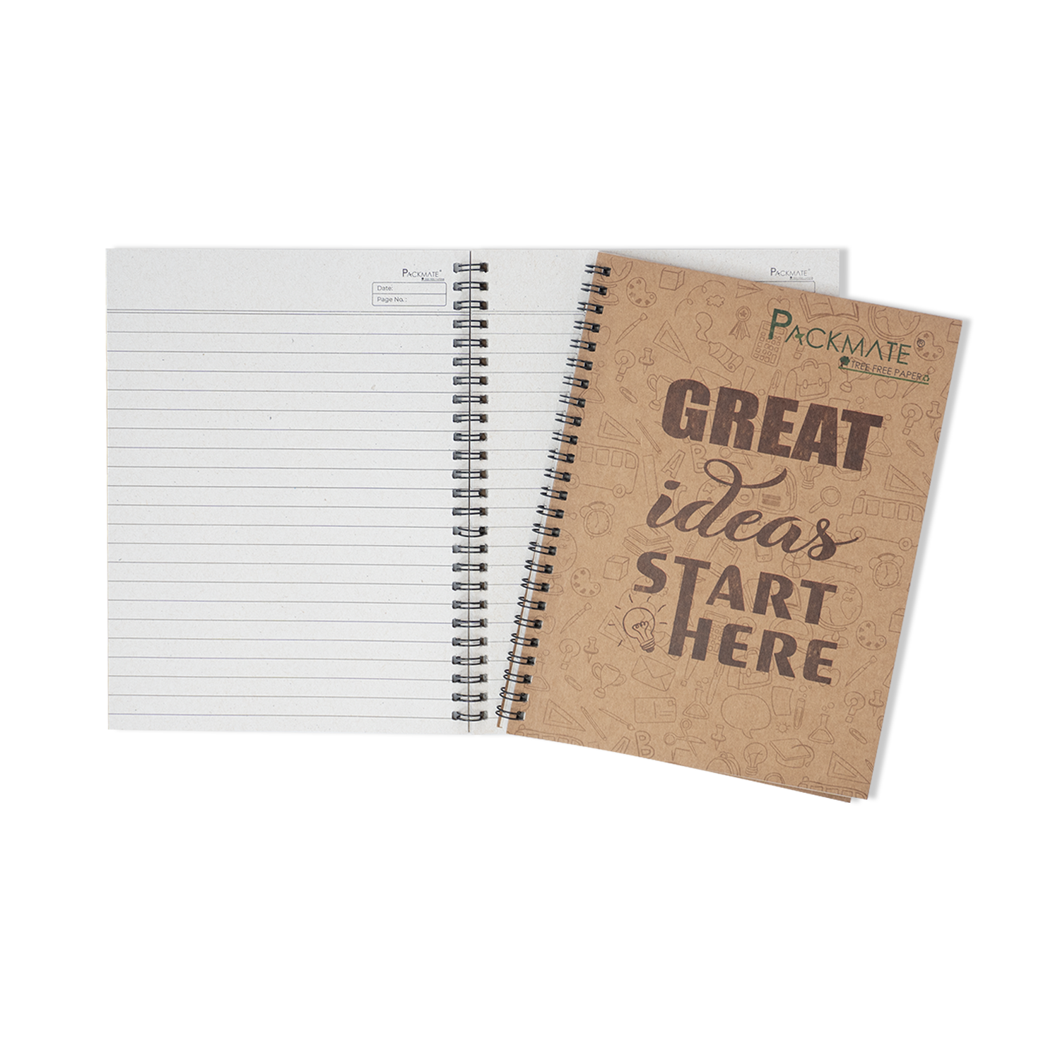 PackMate Spiral Notebook | For Office & Personal Use | Made Using 100% Recycled Paper ( cover design: Great ideas start here)