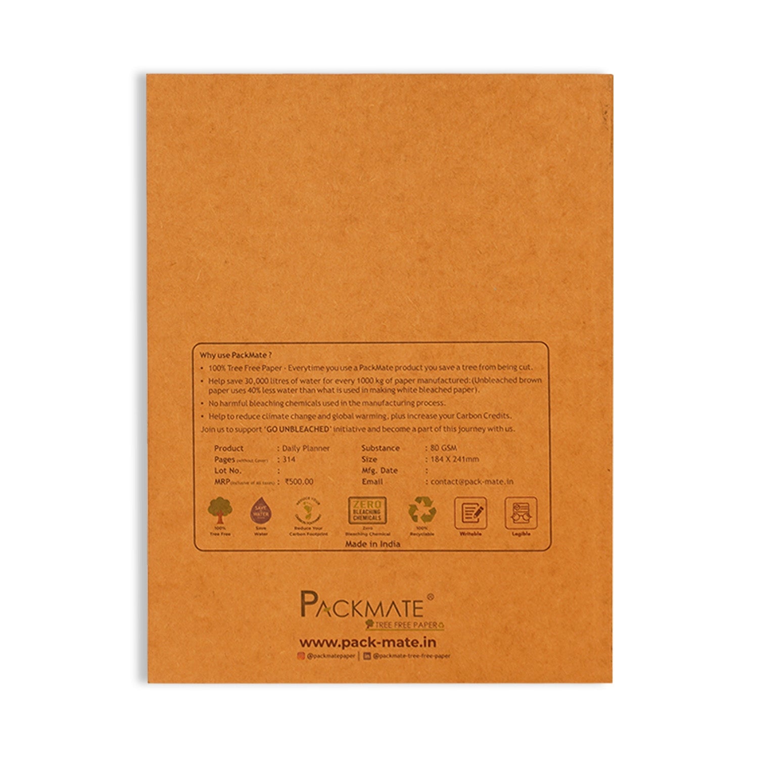 Packmate Daily planner | Diary 2024 task diary Yearly Month, Weekly daily goals Planner, Time Organizer | Made Using 100% Recycled Paper - 314 pages