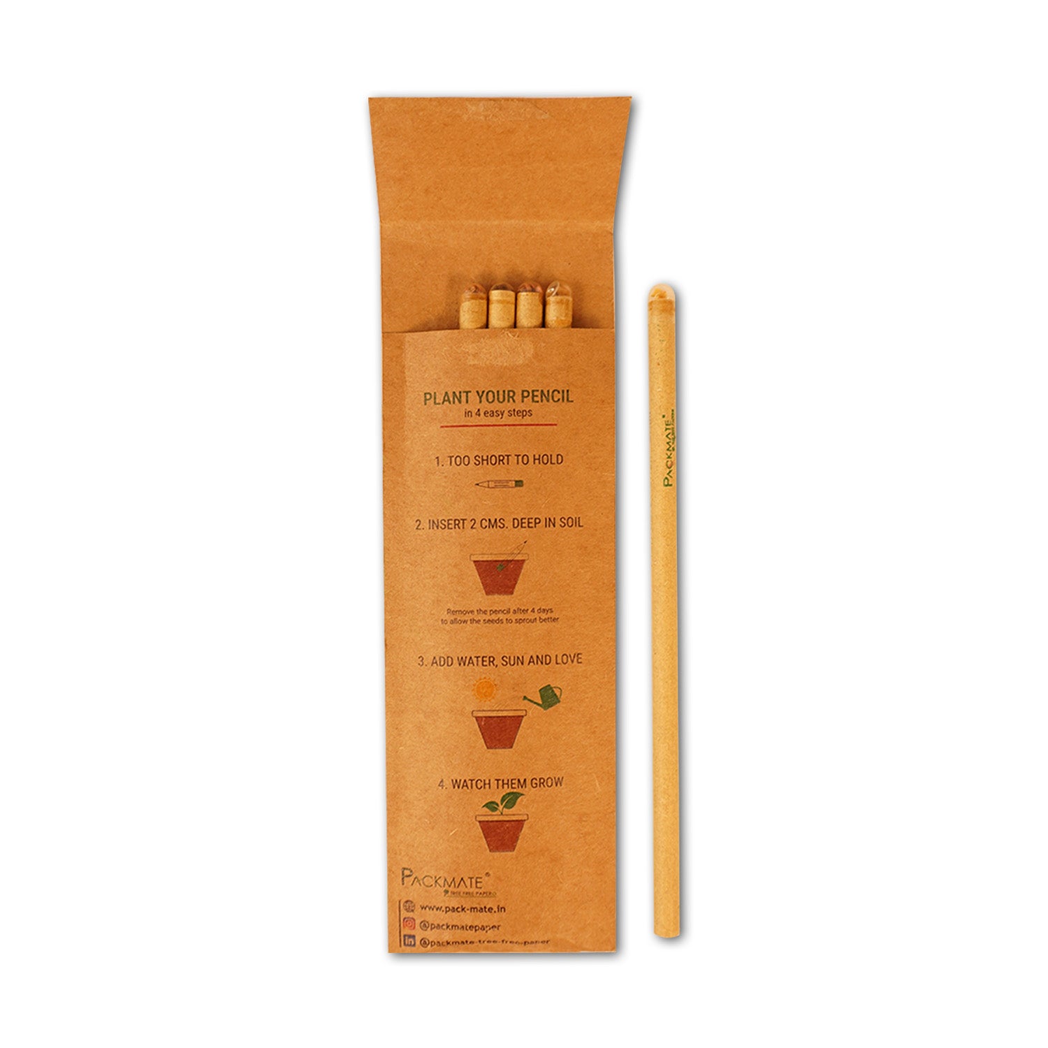 Packmate Plantable Seed Pencil (Pack of 5) Made From 100% Recycled Paper