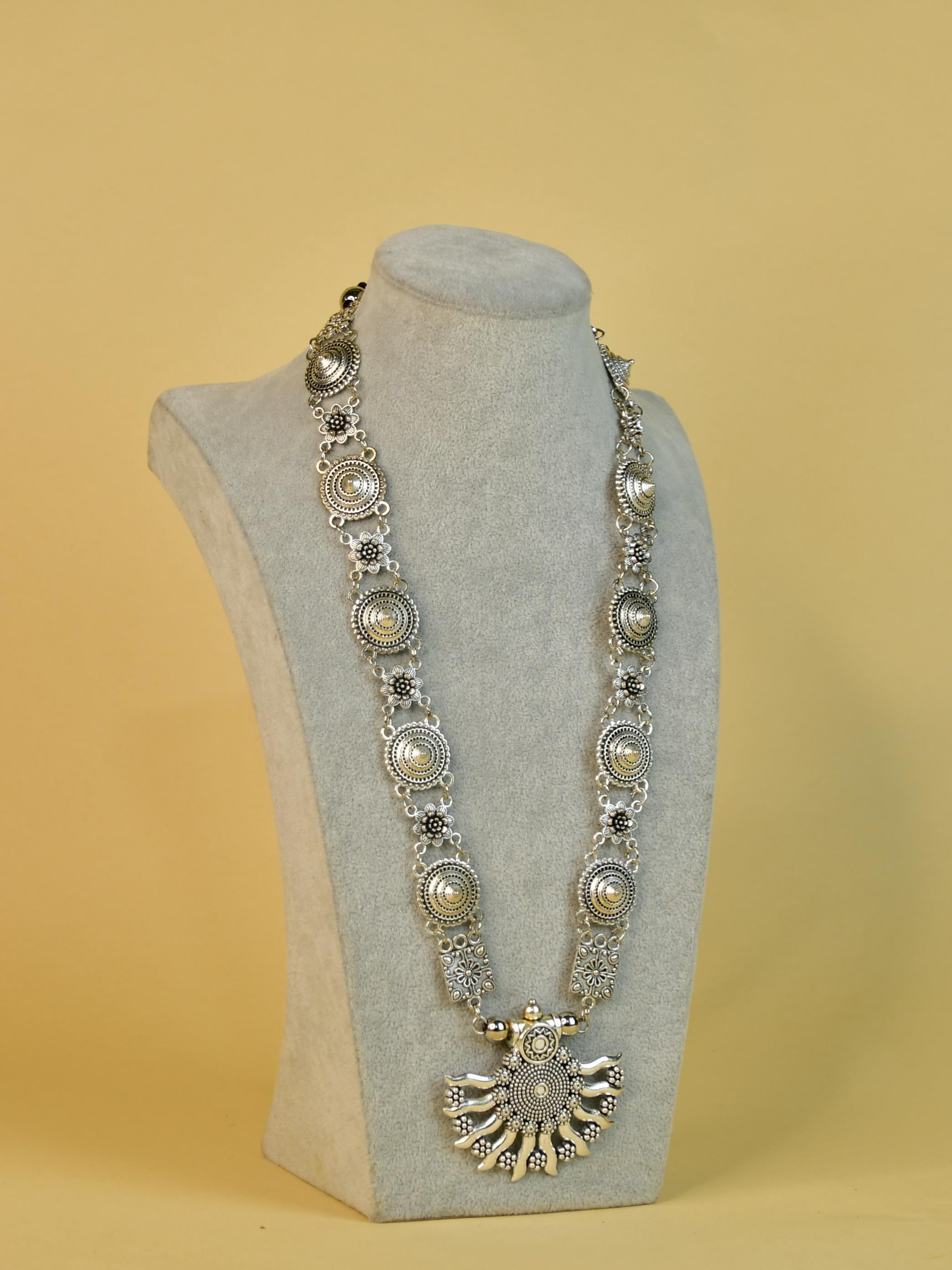 Sowpeace Handcrafted German Silver Necklace: Sun and Flower Design