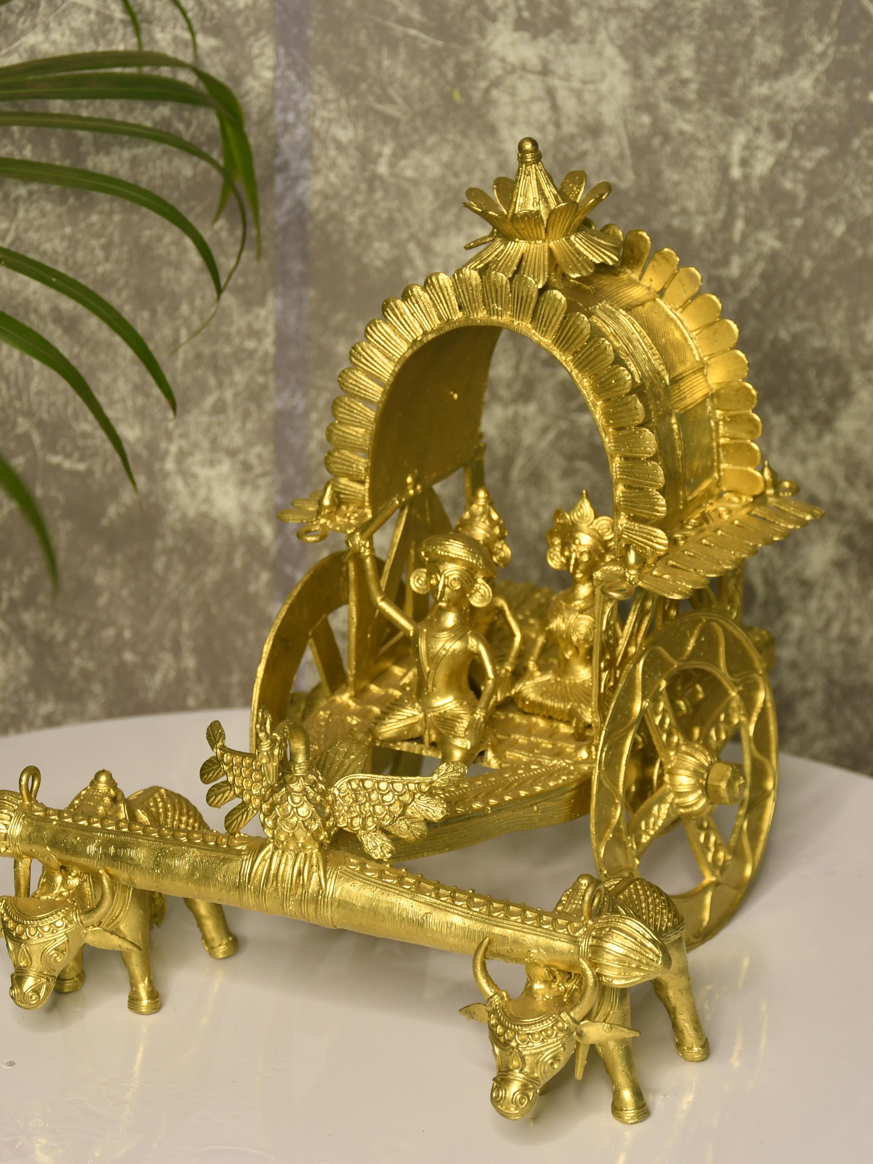Sowpeace Large Dhokra Craft - Cow Cart Brass Decor