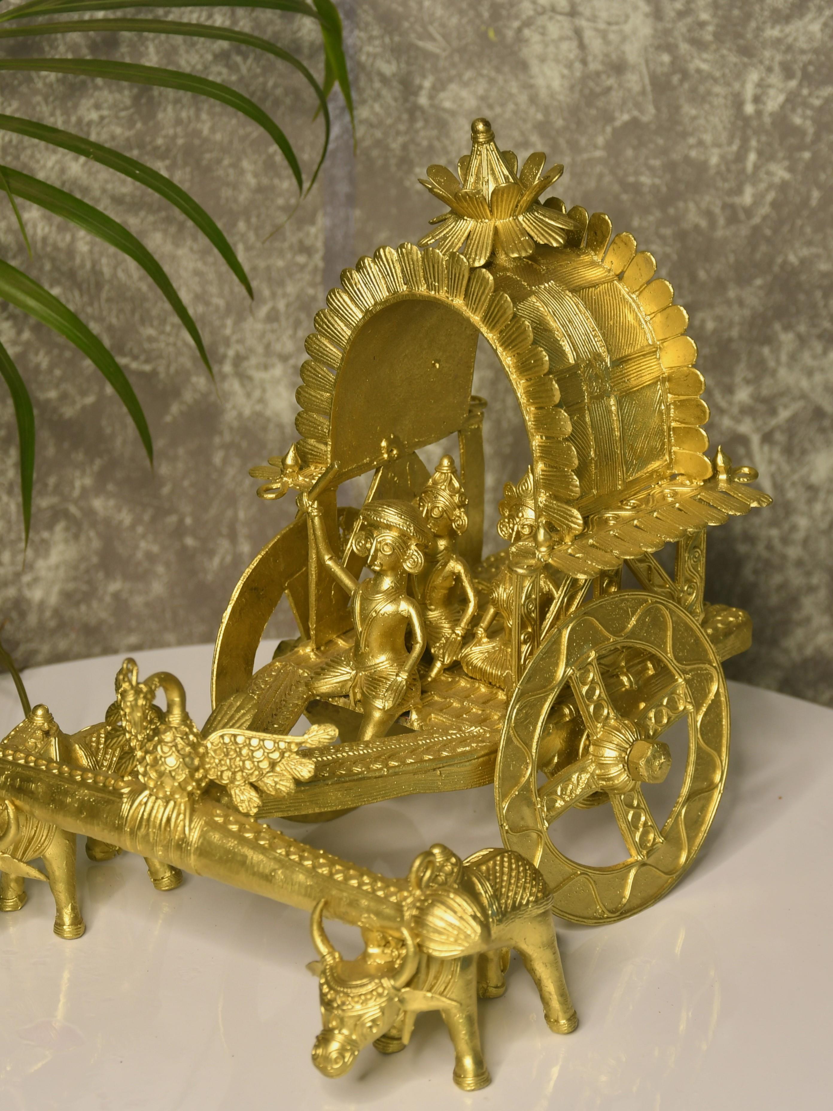 Sowpeace Large Dhokra Craft - Cow Cart Brass Decor