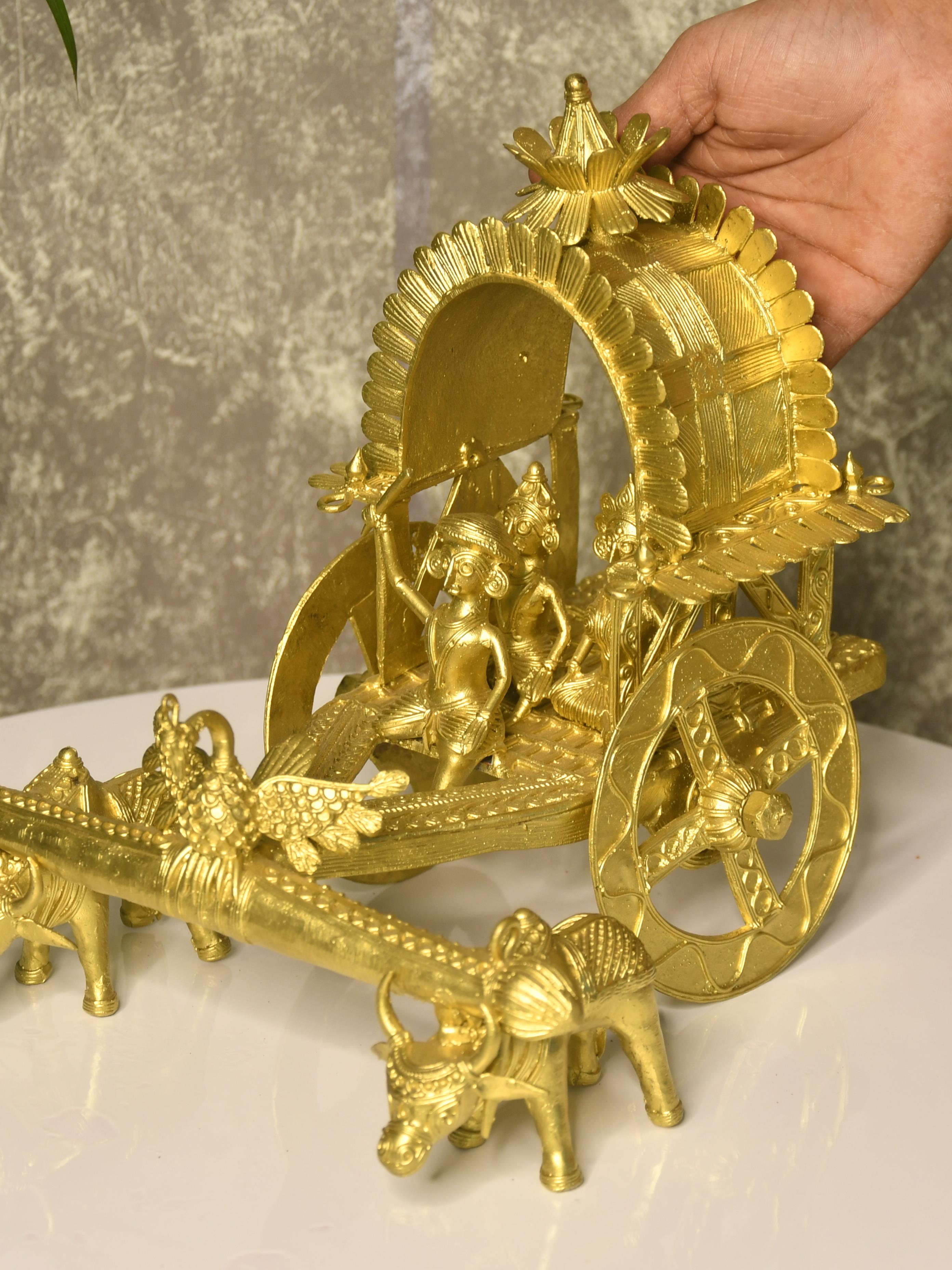 Sowpeace Large Dhokra Craft - Cow Cart Brass Decor