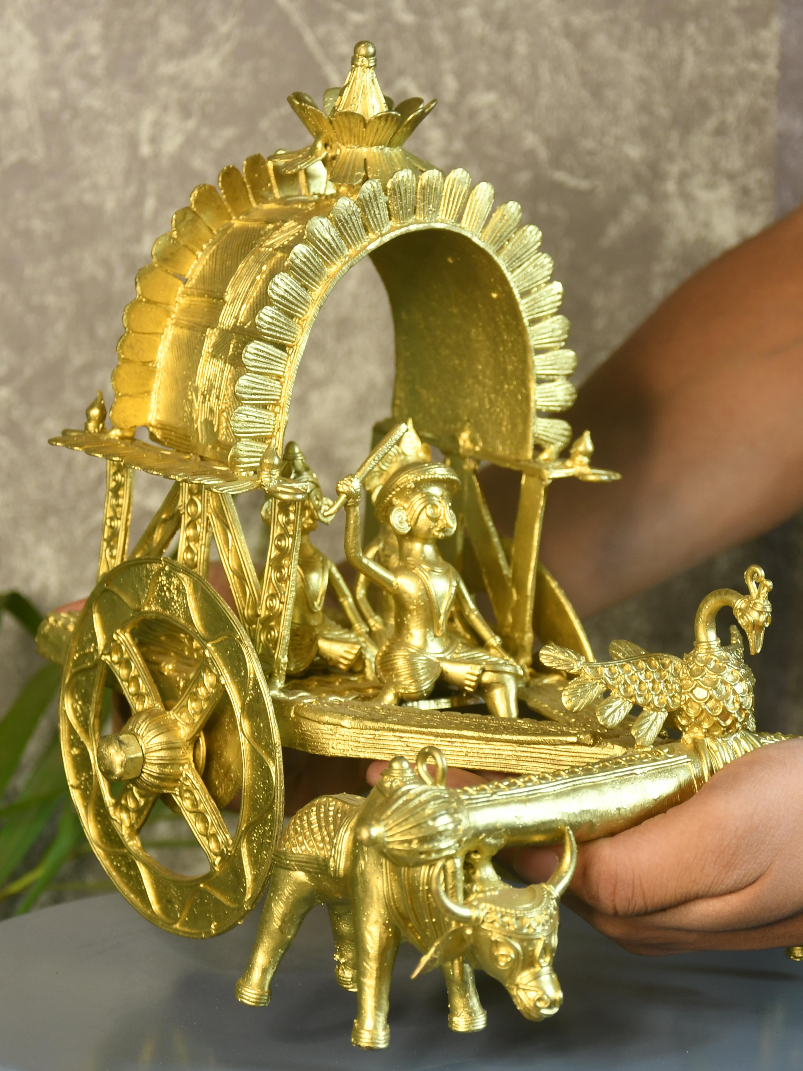 Sowpeace Large Dhokra Craft - Cow Cart Brass Decor