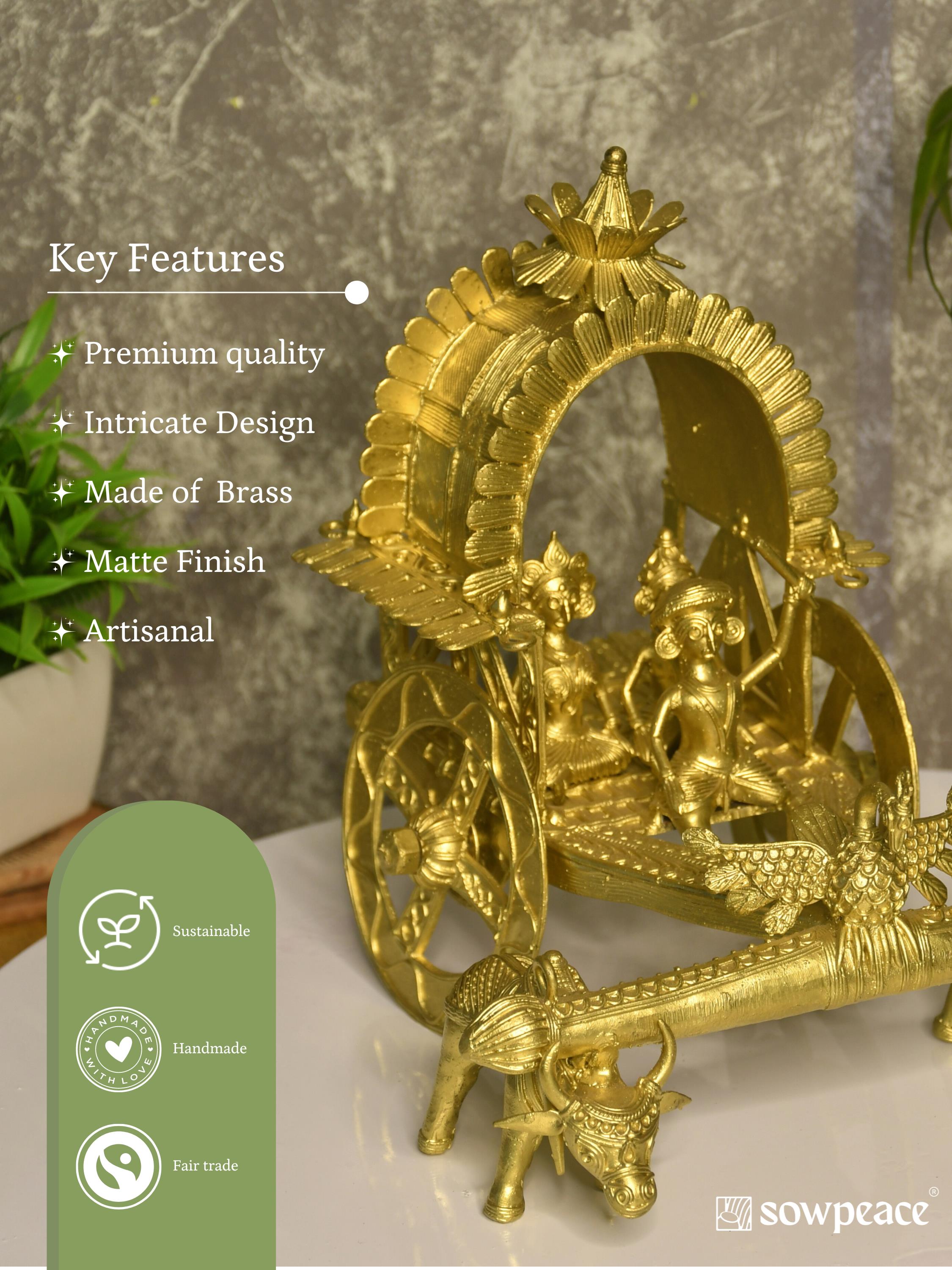 Sowpeace Large Dhokra Craft - Cow Cart Brass Decor