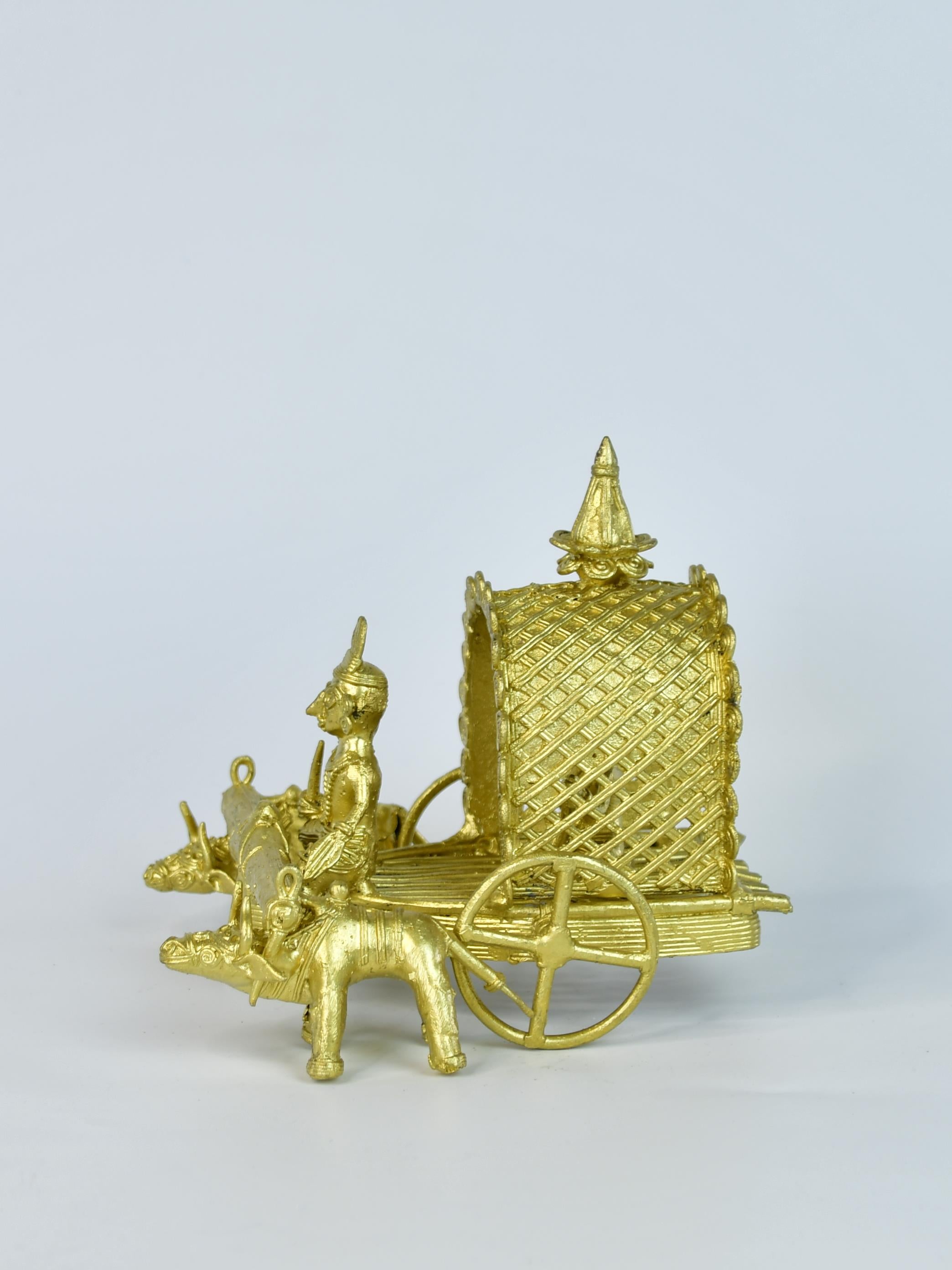 Sowpeace Handmade Dhokra Large Dhokra Craft - Cow Cart Brass Decor tabletop showpiece/figurine made of brass, by artisans, for home decoration and gifting (24cm, large, gold)