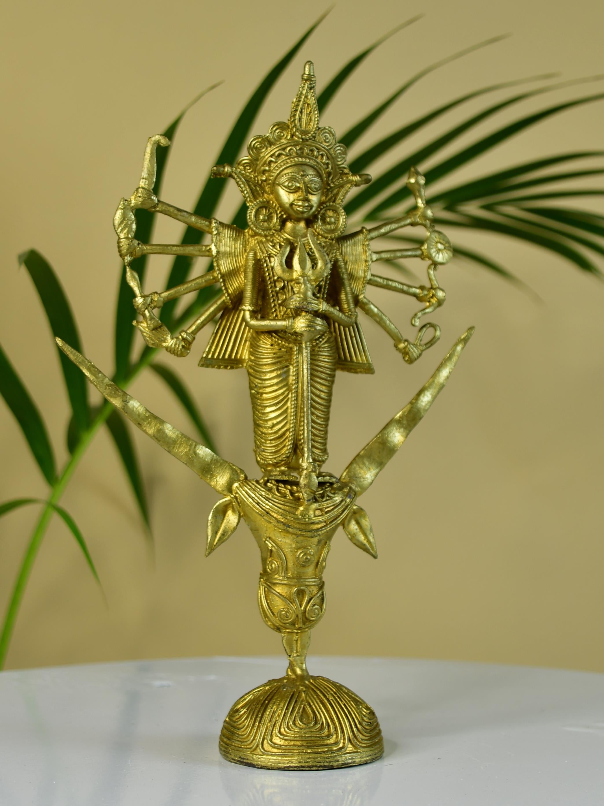 Sowpeace Dhokra Craft - Goddess Durga Mahishasur Mardini Brass Decor