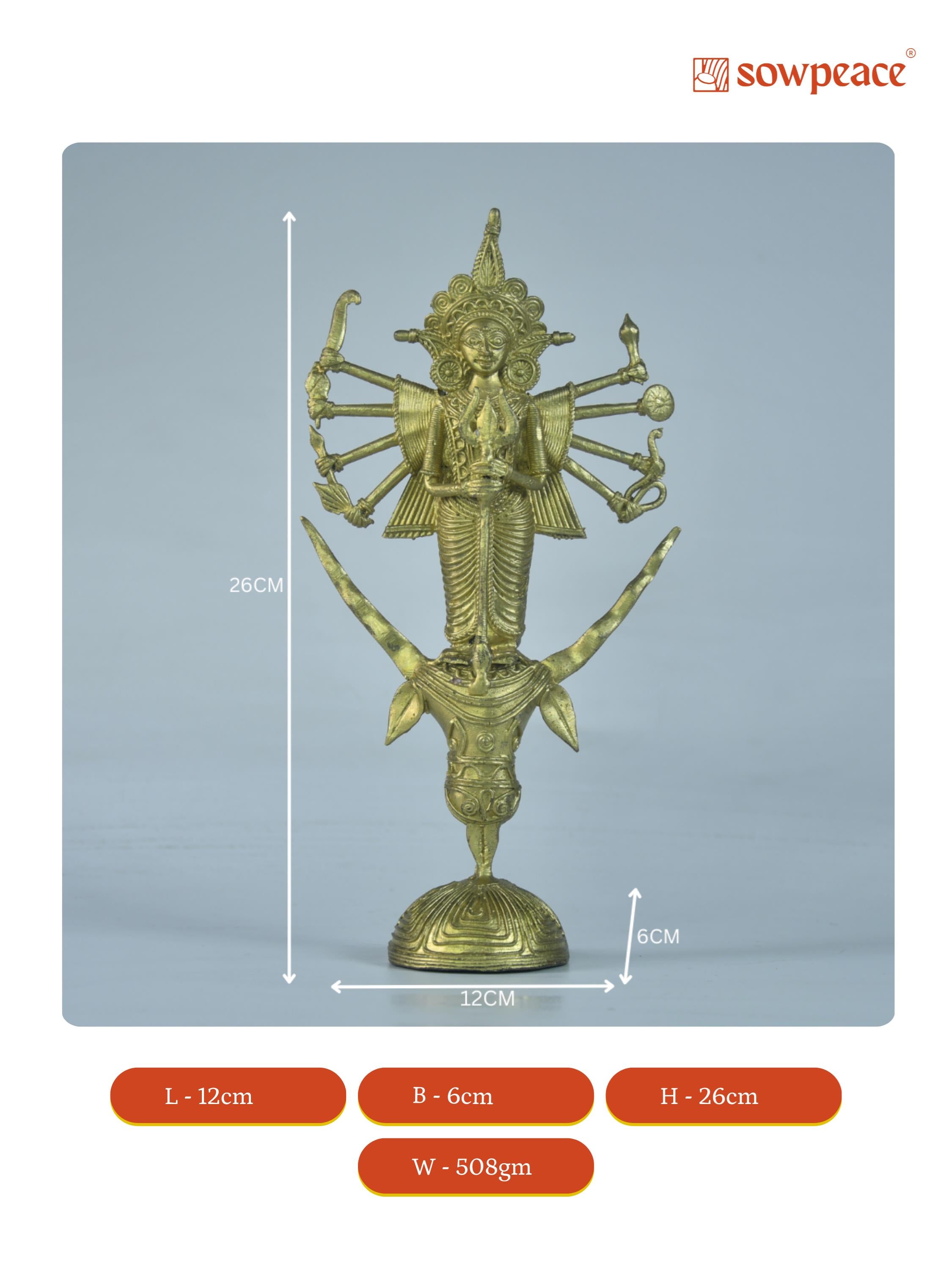 Sowpeace Dhokra Craft - Goddess Durga Mahishasur Mardini Brass Decor