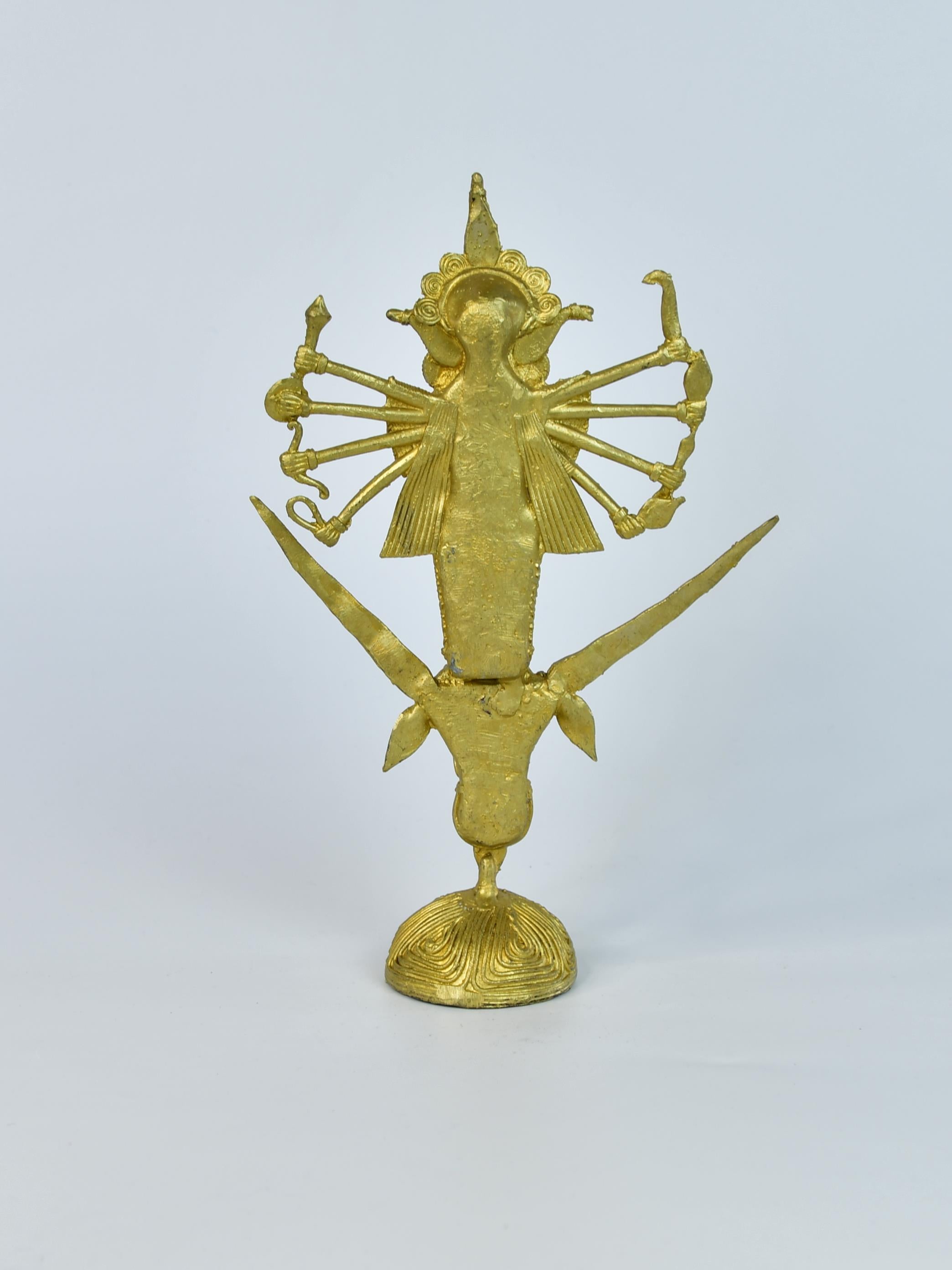 Sowpeace Dhokra Craft - Goddess Durga Mahishasur Mardini Brass Decor