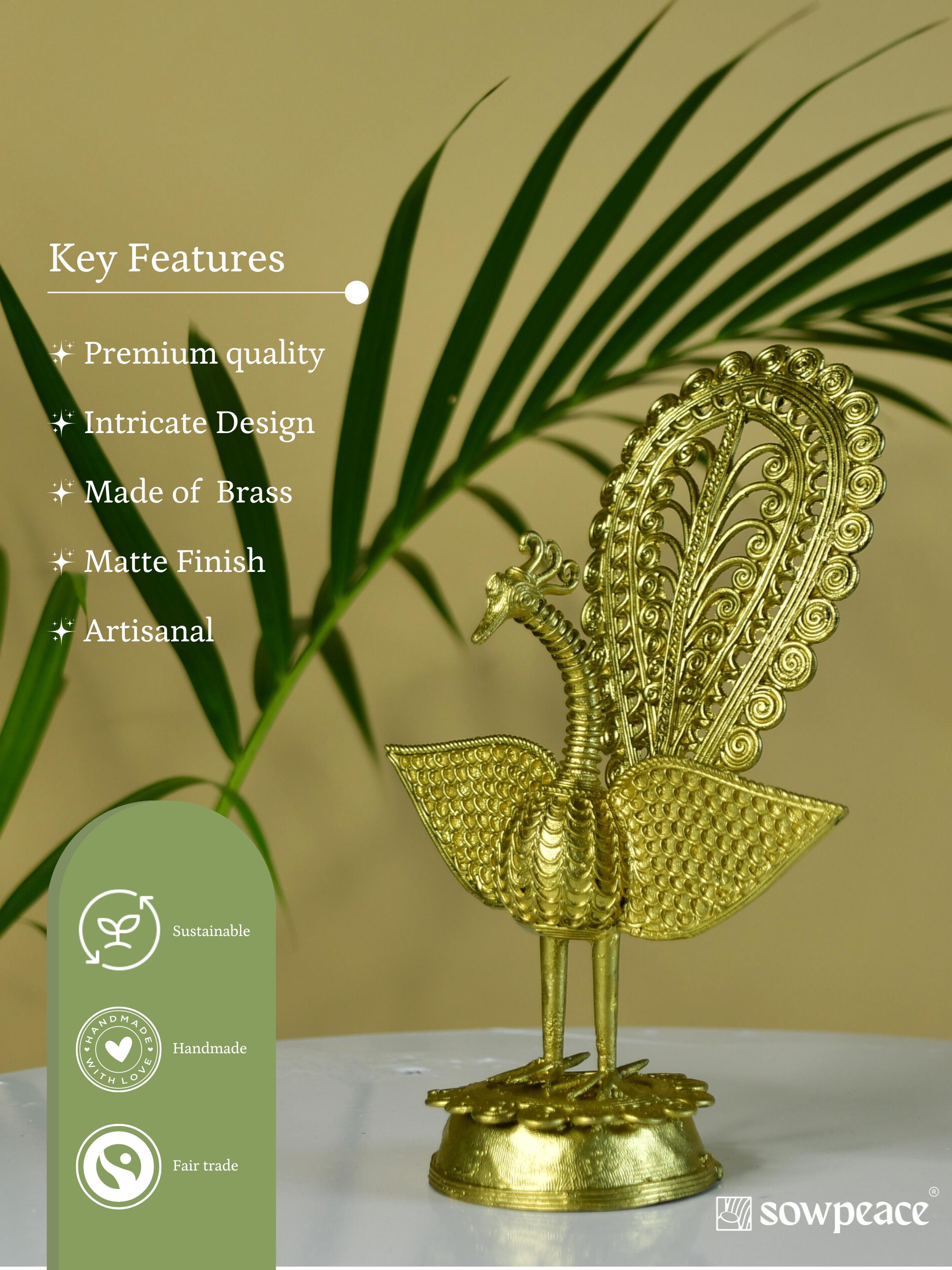 Sowpeace Handcrafted peacock using Dokra metal art
